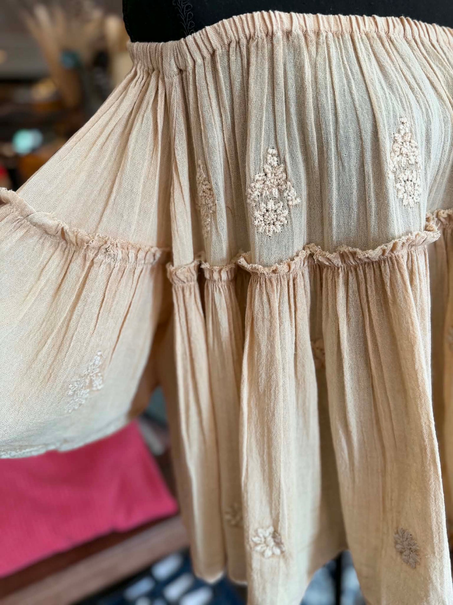 Timeless Wheatfield – Almond Embroidered Top