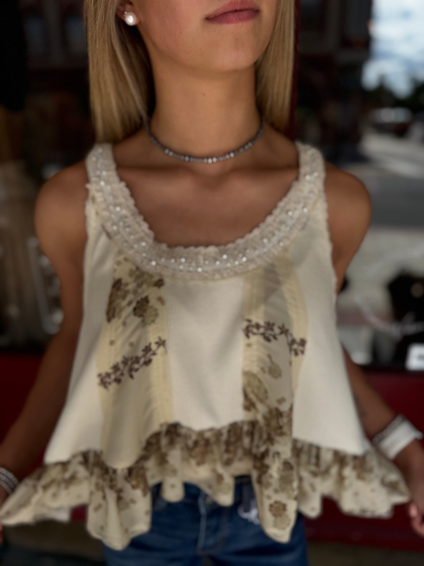 Honey Pearl - Natural Flared Tank Top