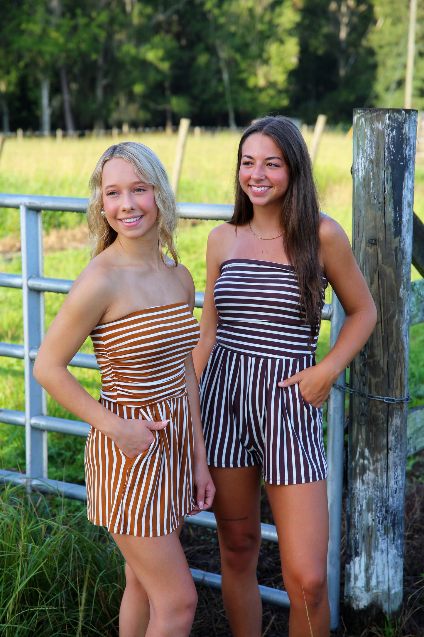 Falling in Love – Brown Stripe Tube Top Romper