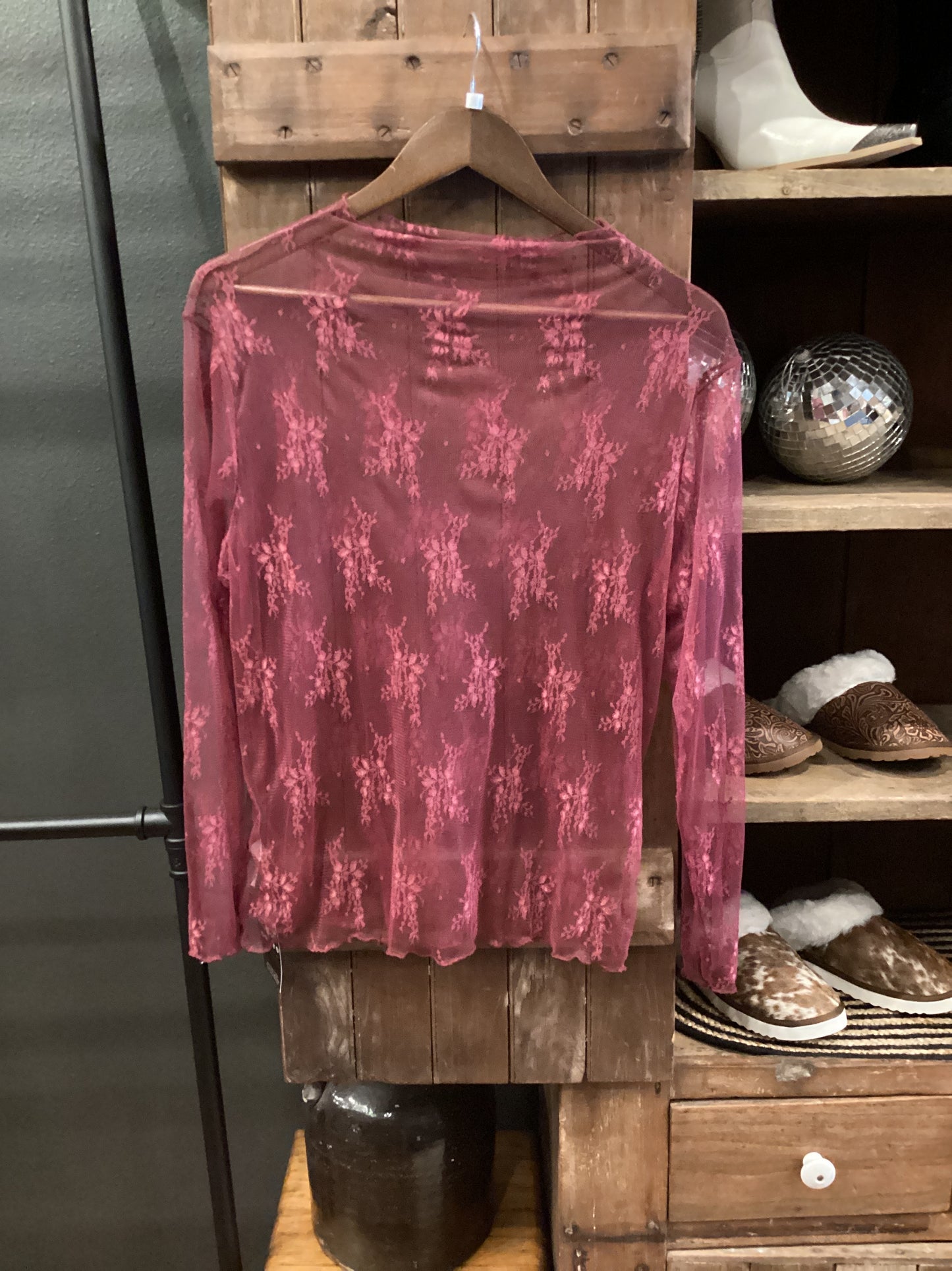 Flying Floral - Wine Mesh Top