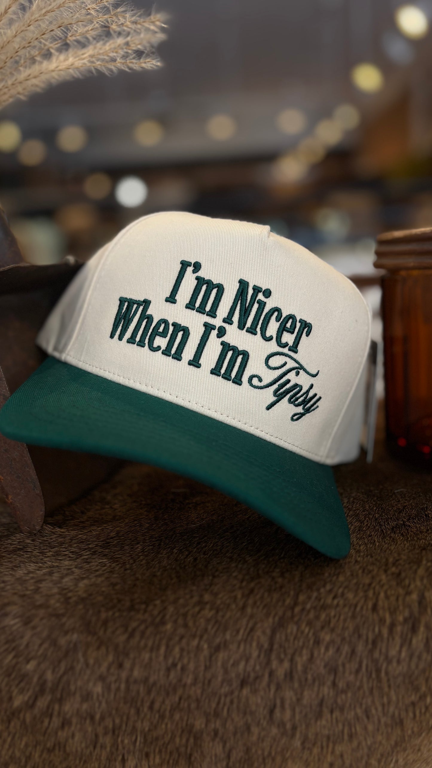 Nicer When Tipsy-Dark Green & White Trucker Hat