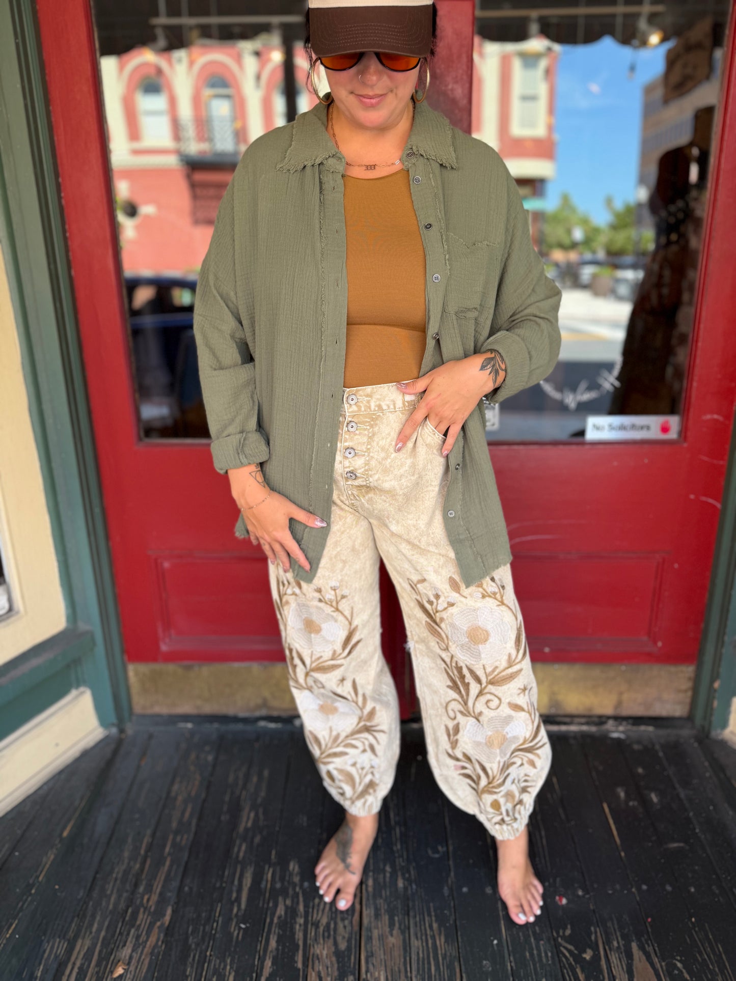 Rooted & Free – Sand Embroidered Jogger Pants
