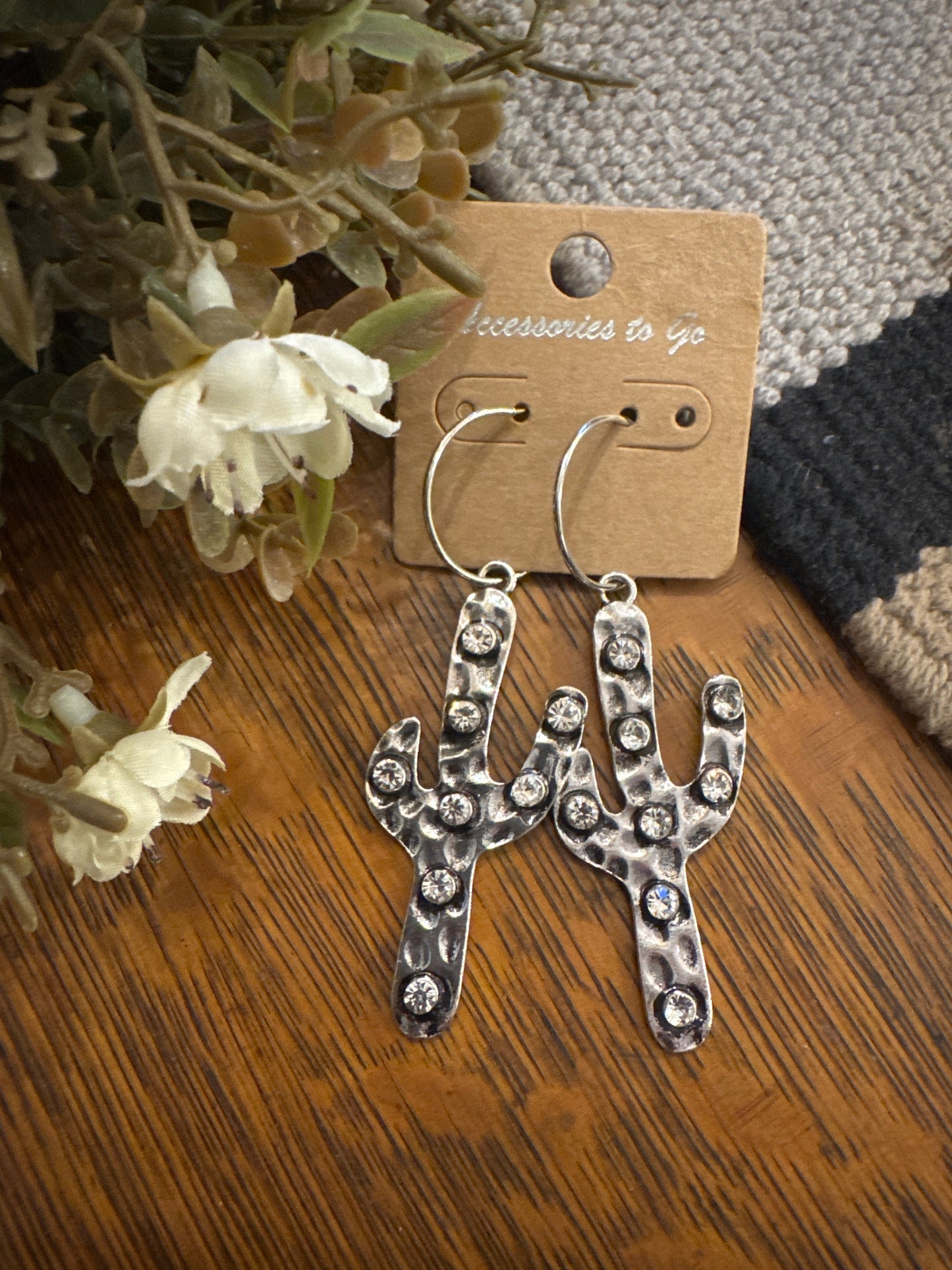 Rhinestone Cactus - Hoop Earrings
