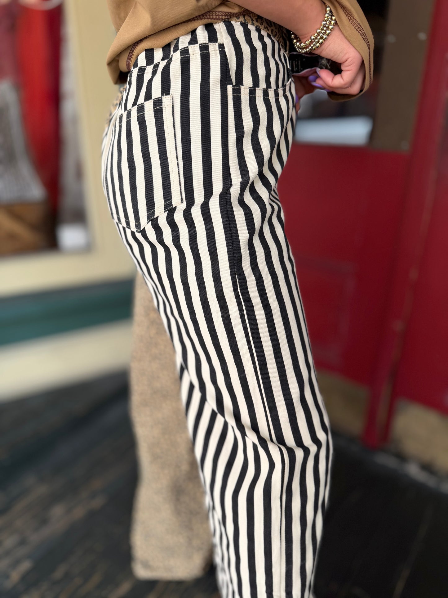 Double Trouble – Leopard-Stripe Split Leg Denim