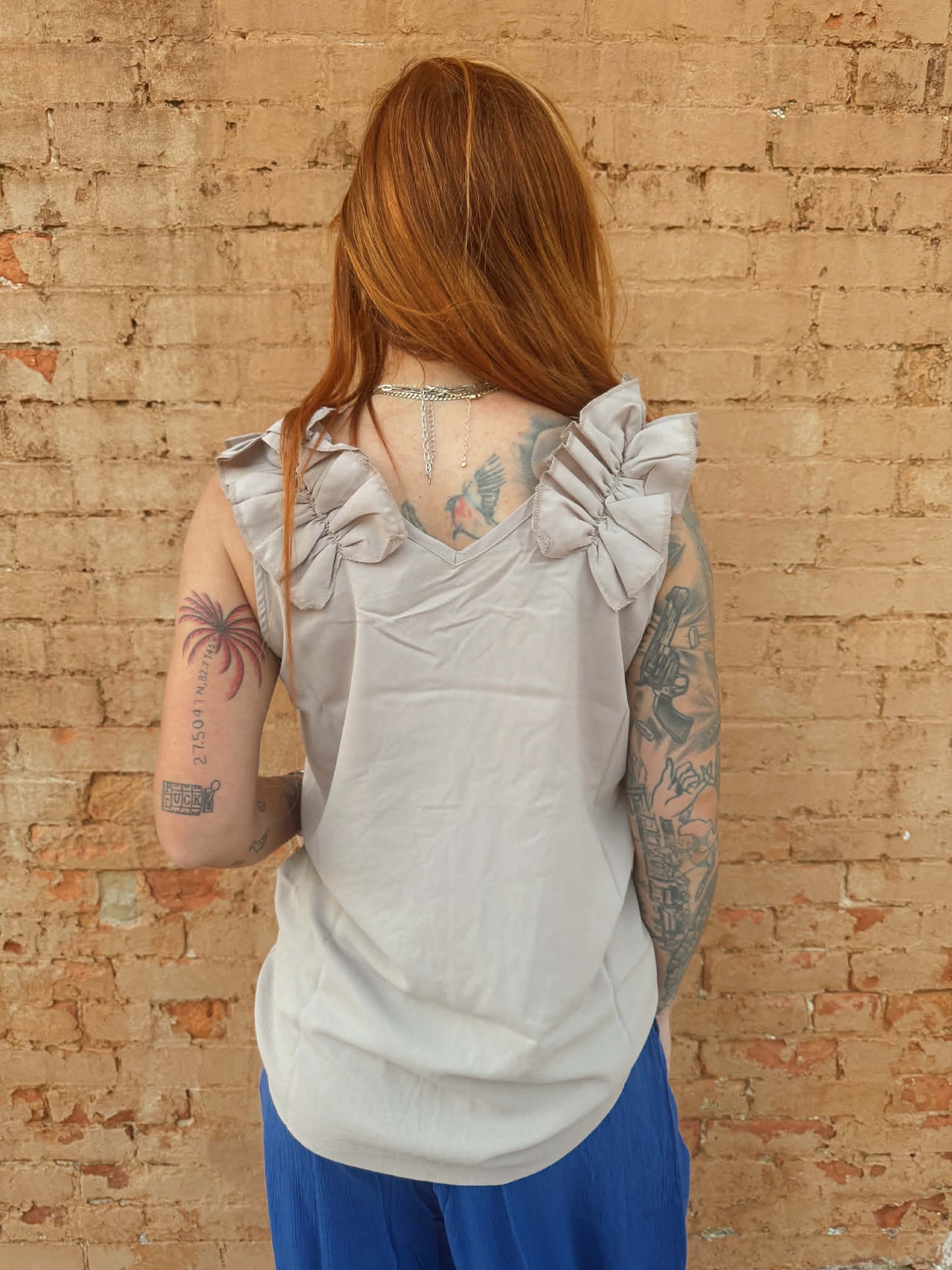 Ruffle Trim Tank - Ash Mocha *Door Buster*