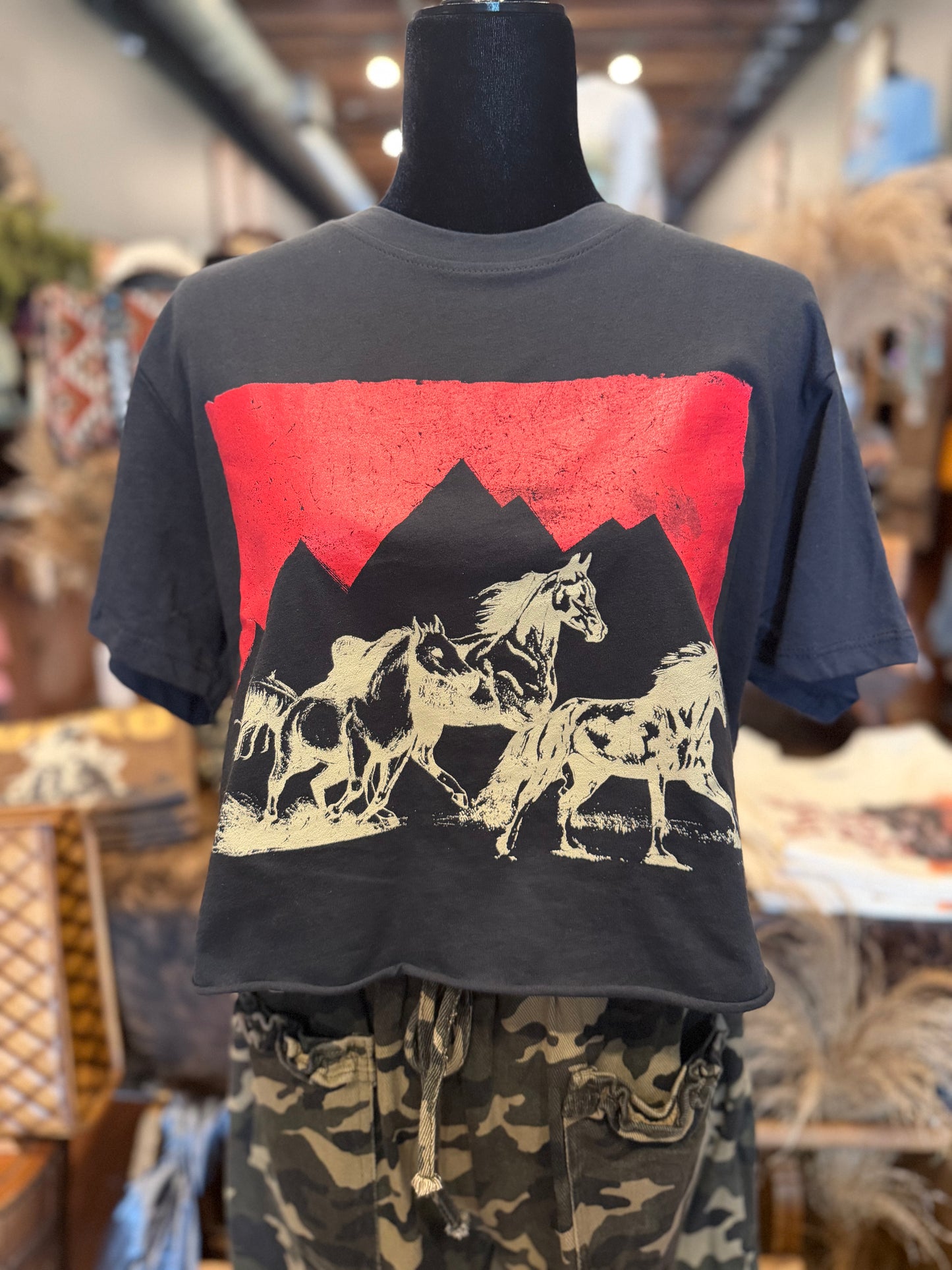 Red Label Stang – Black Crop Graphic Tee