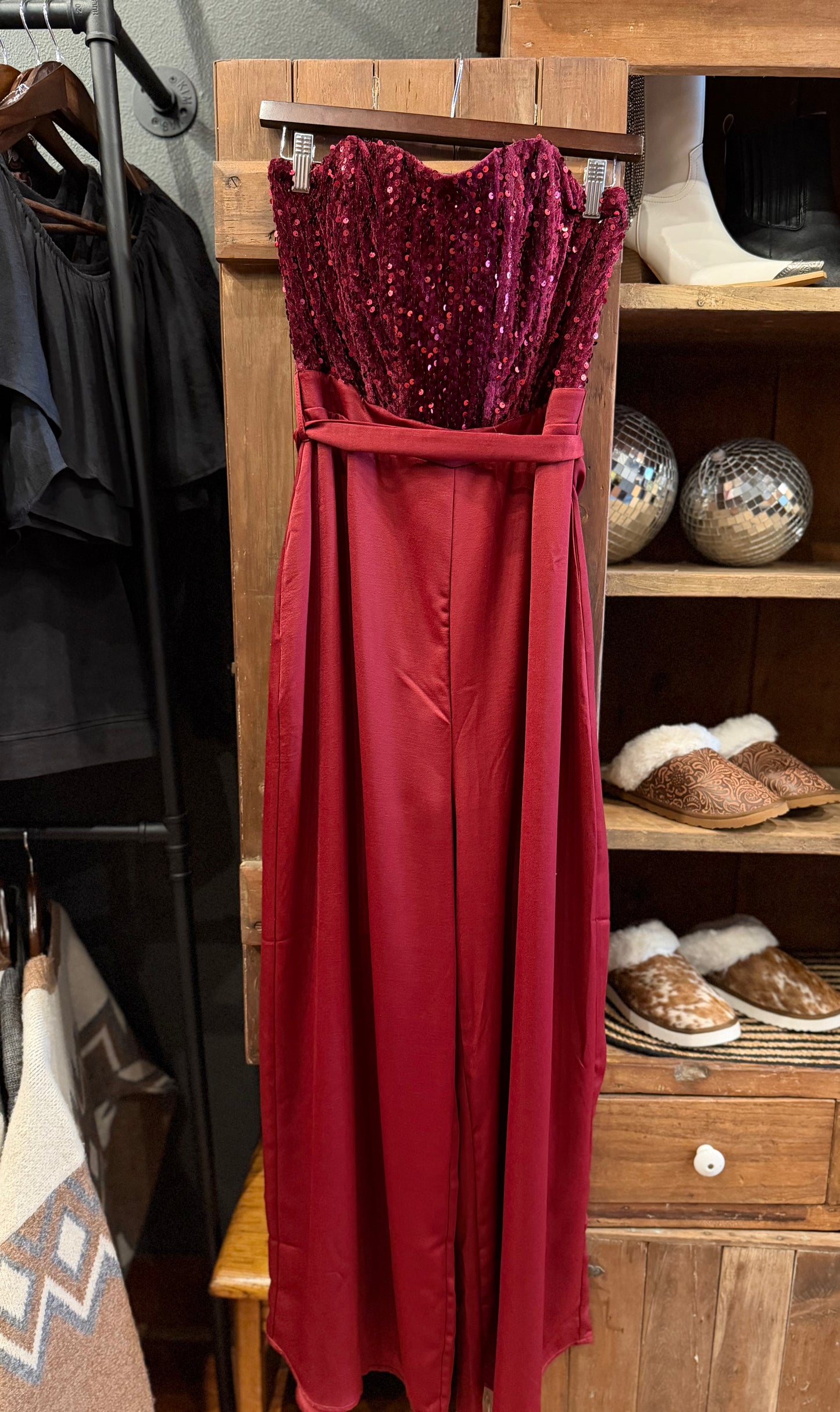 Merry Merlot – Maroon Velvet Jumpsuit