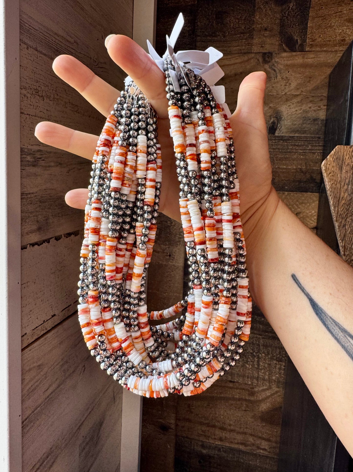 17-Inch Sterling Silver Pearl & Spiny Oyster Necklace