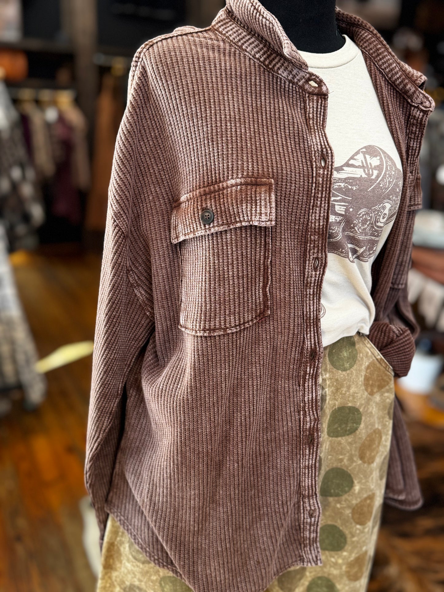 Dark Timber – Brown Waffle Button-Up