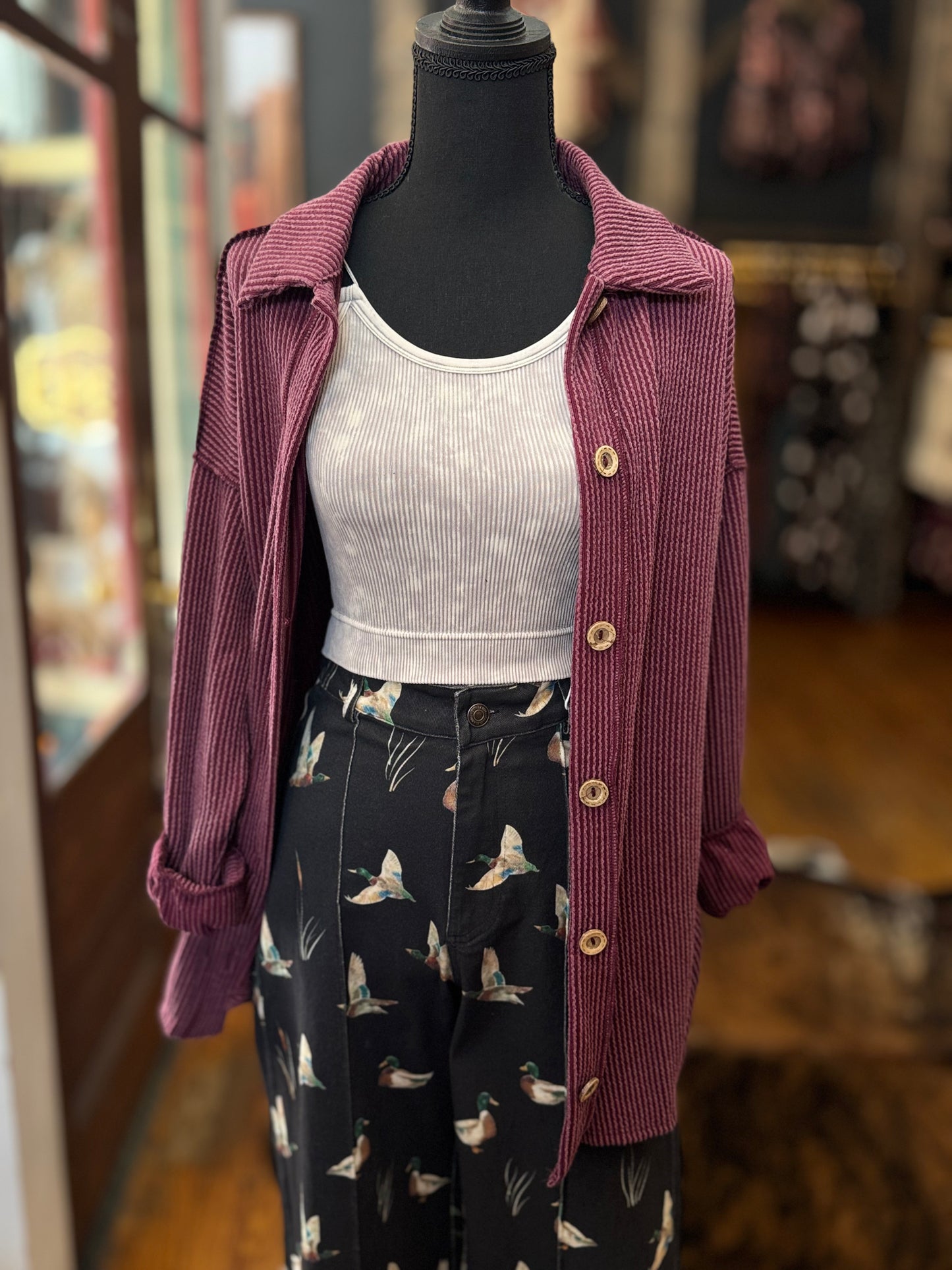 Burgundy Woods – Ribbed Shacket