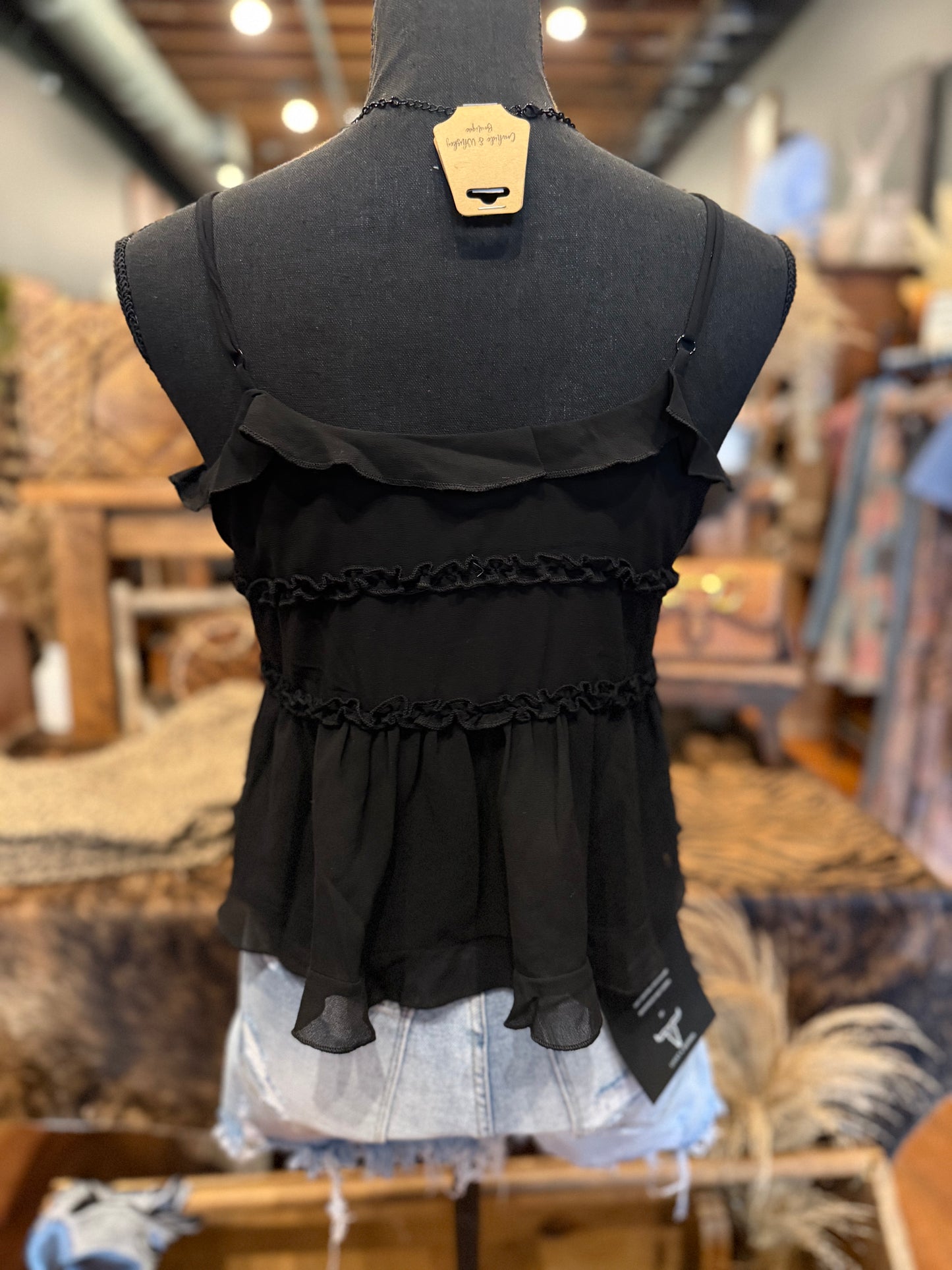 Midnight Tie – Black Ruffle Tank