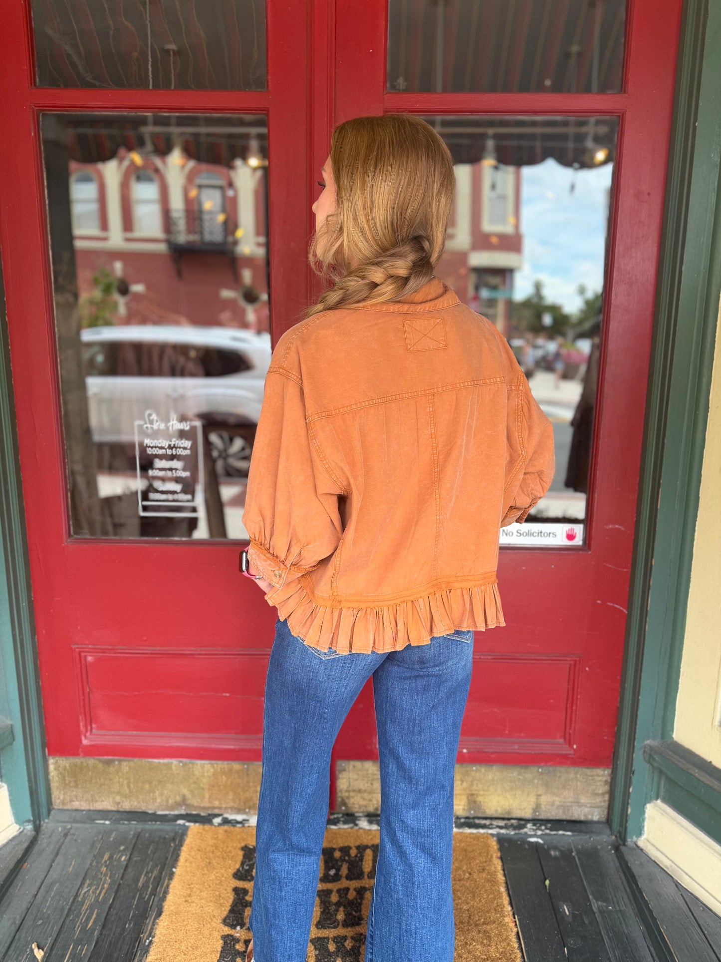 Clay Horizon – Rust Ruffle Hem Shirt