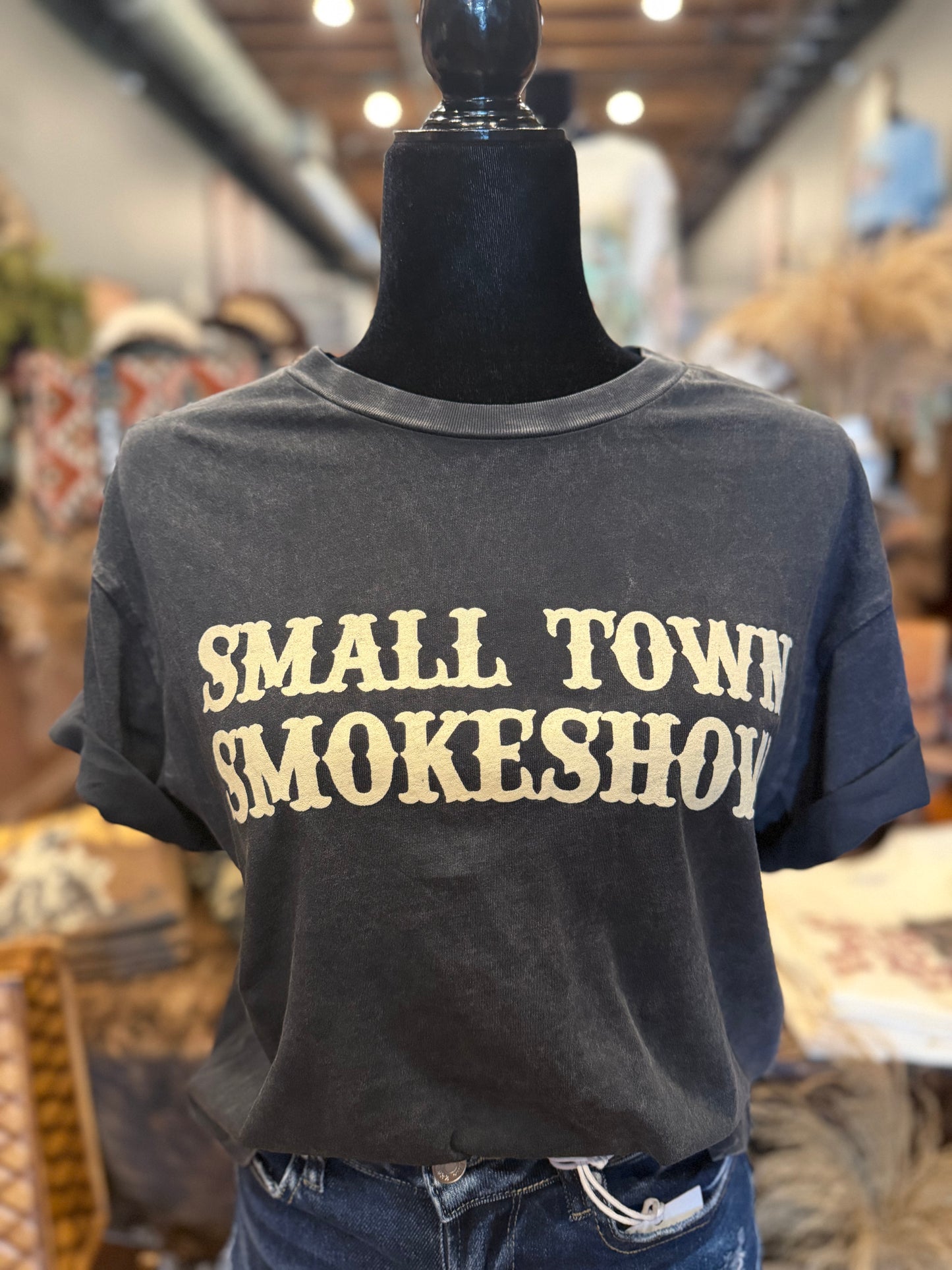Small Town Smokeshow – Black Crop Graphic Tee