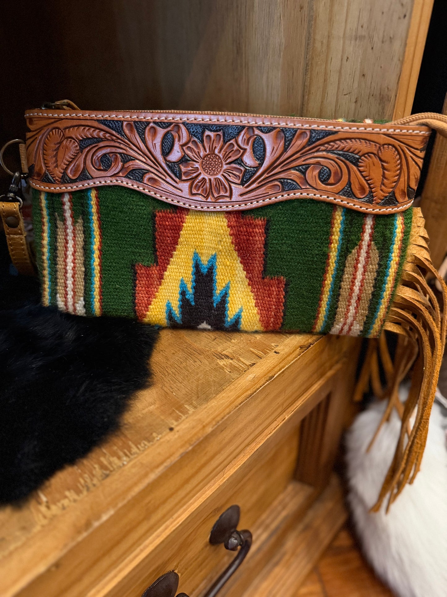 Fall Aztec - Leather Wristlet