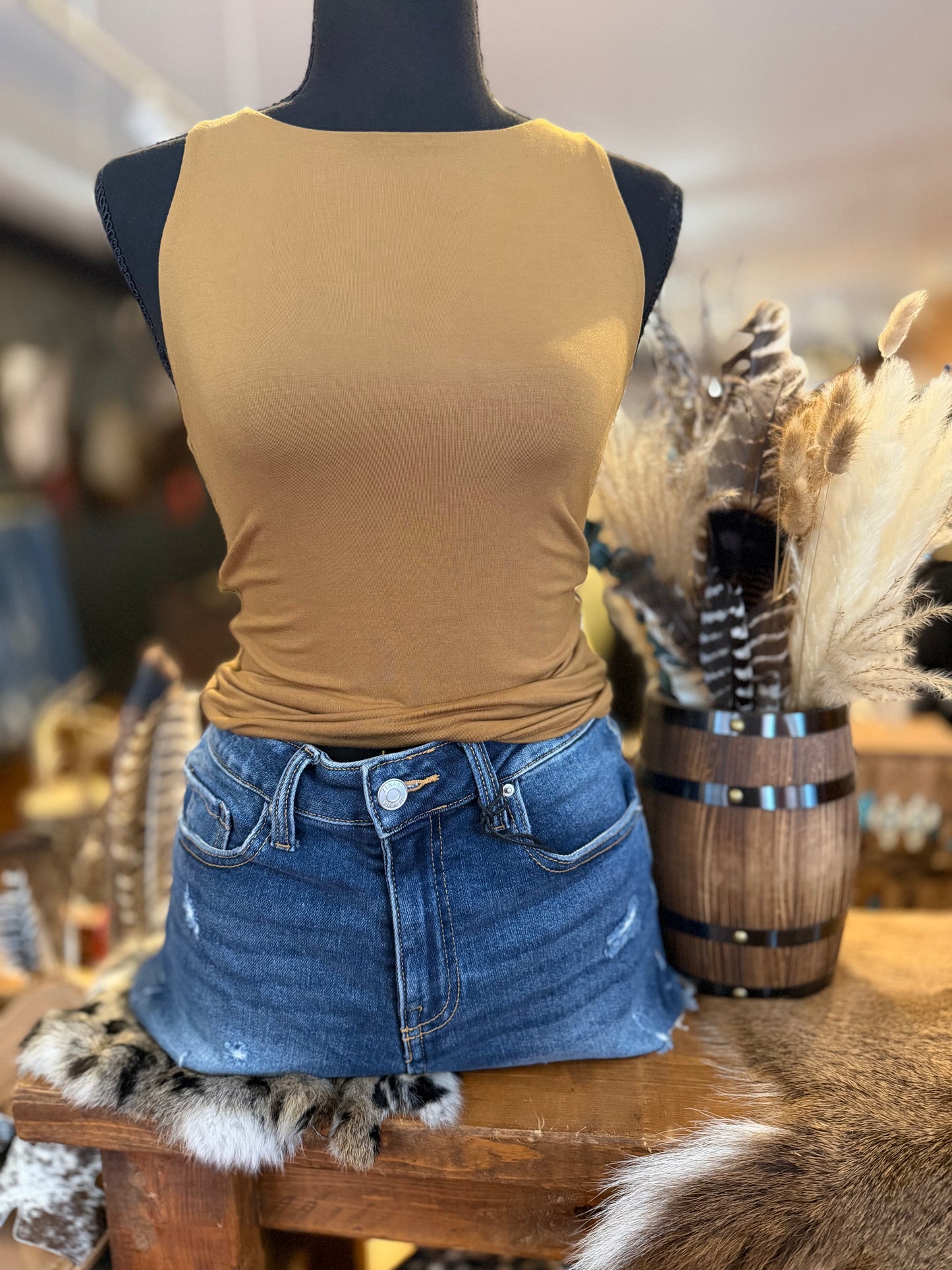 Seamless Intent – Camel Boat Neck Tank