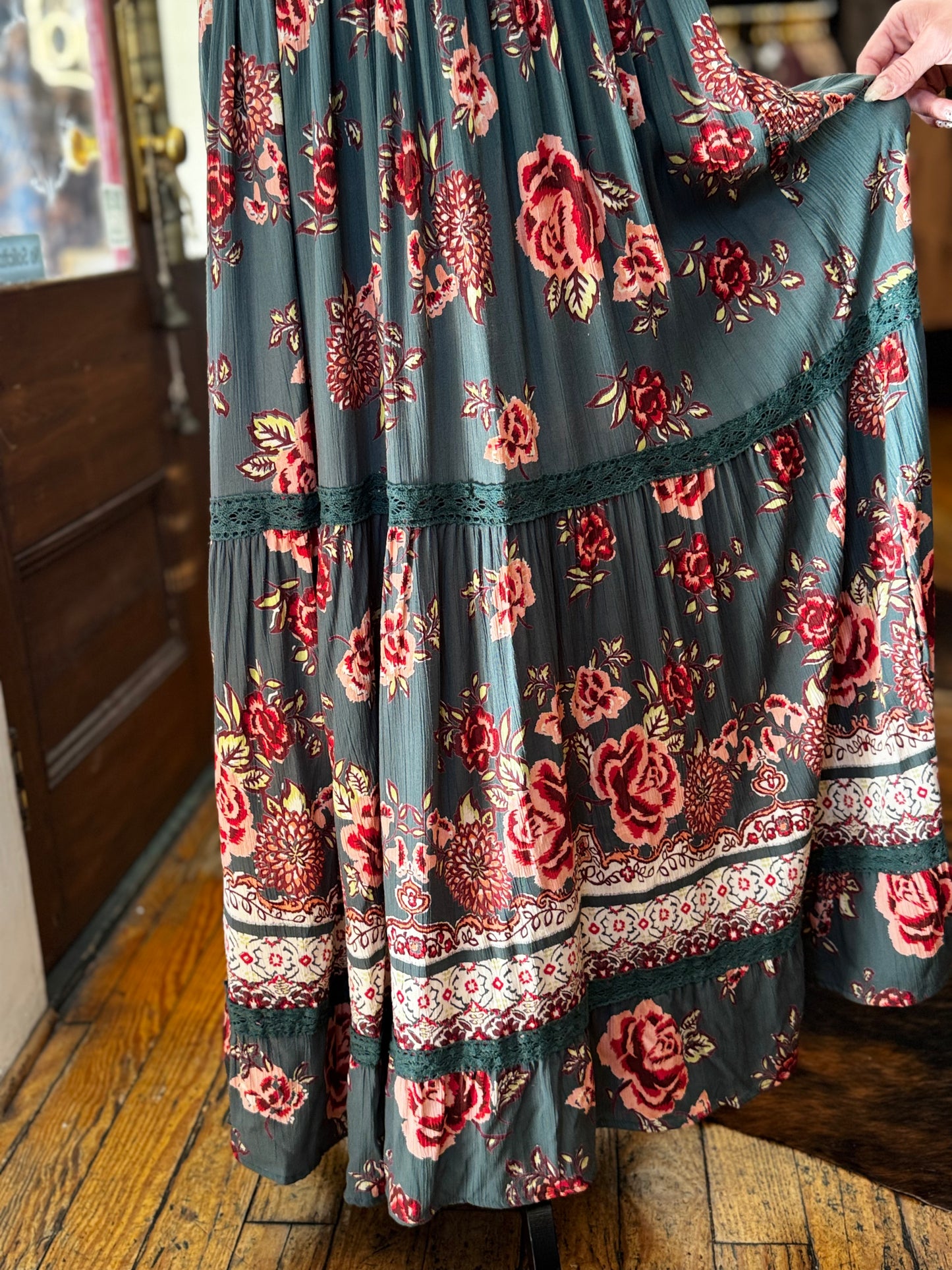 Born to Wander – Olive Floral Maxi Dress