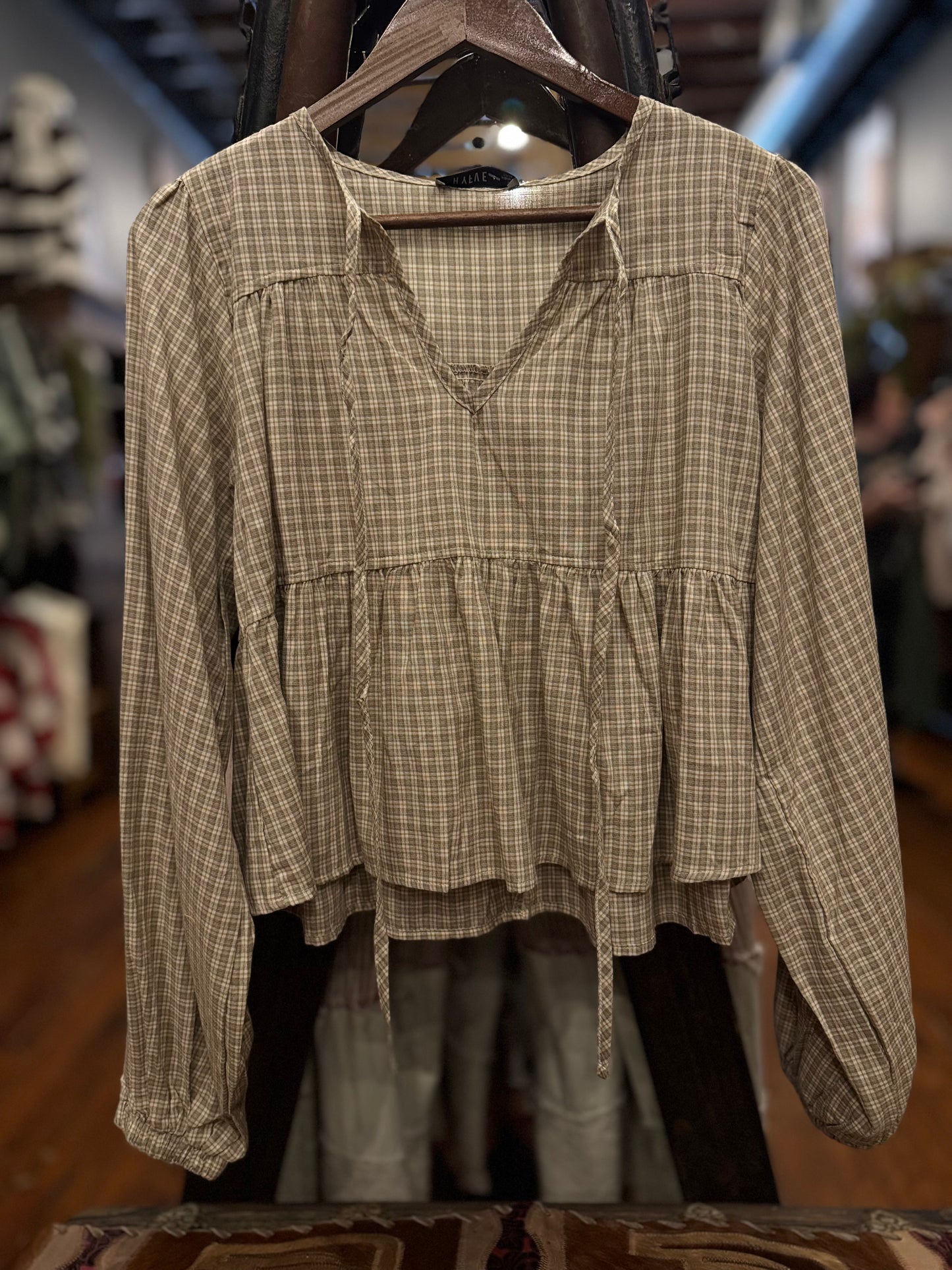 Autumn Darling – Olive Plaid Top