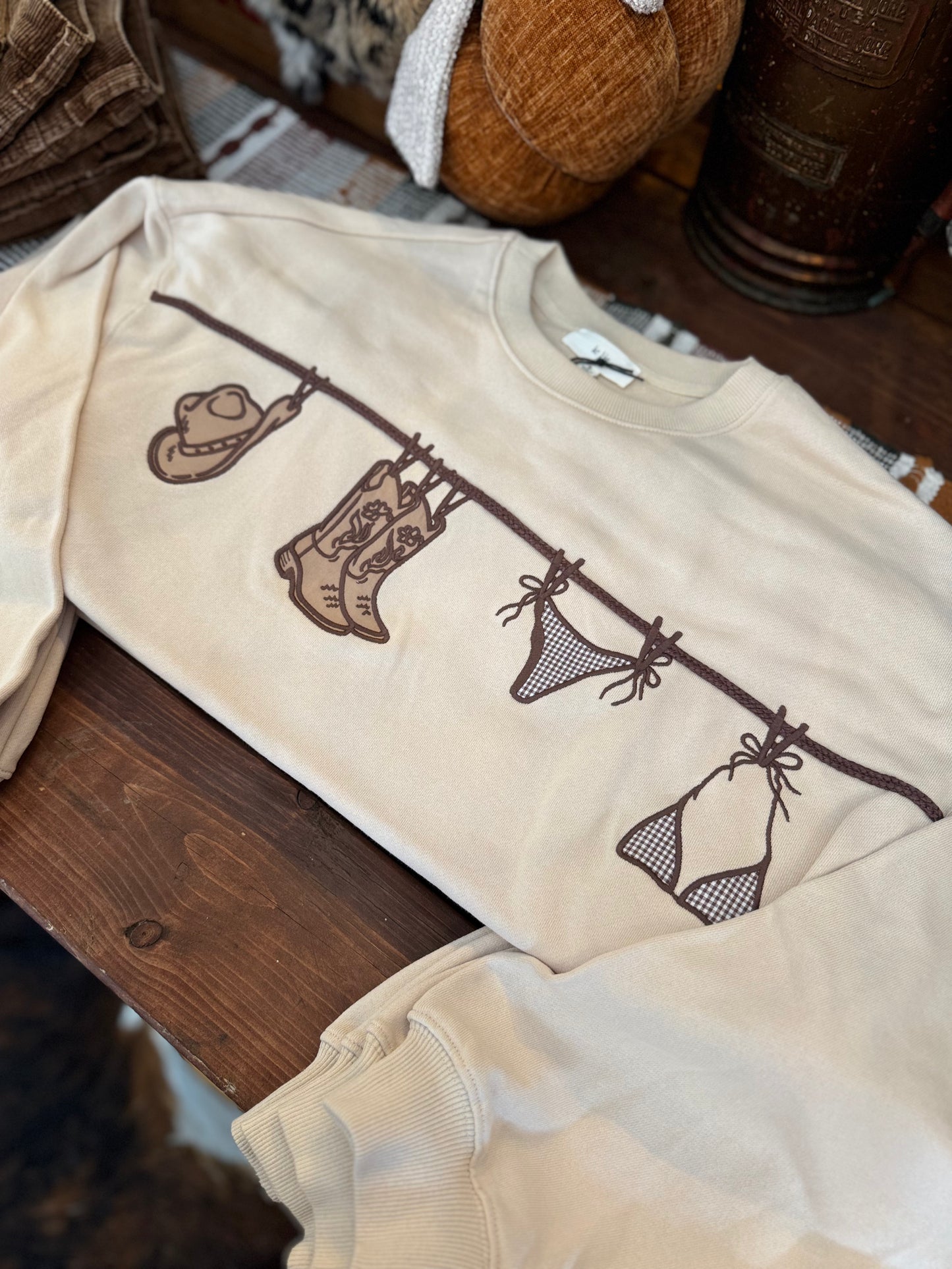 Worn on the Line – Embroidered Graphic Crewneck