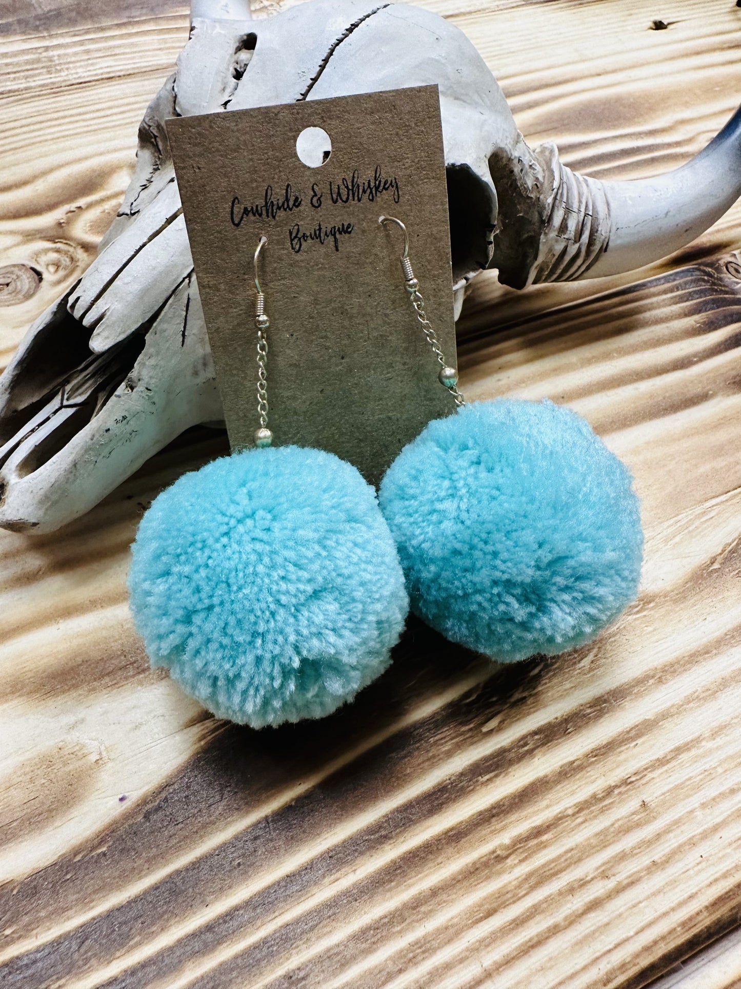 Cactus Blossom - Teal - Pom Pom Earrings