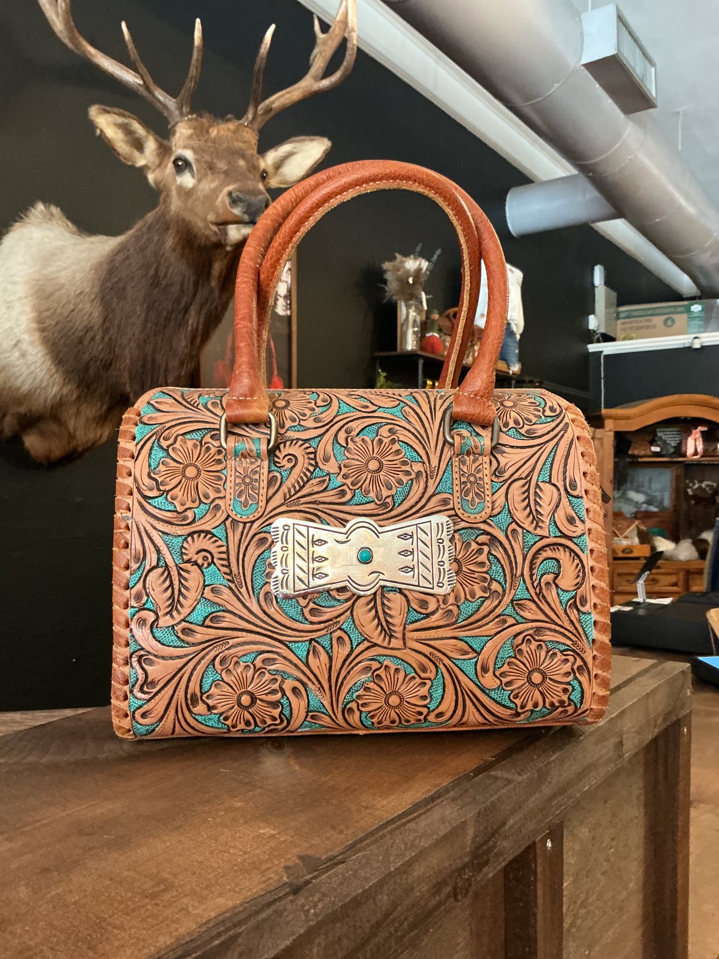 Turquoise Tooled Leather Speedy Bag – Medium
