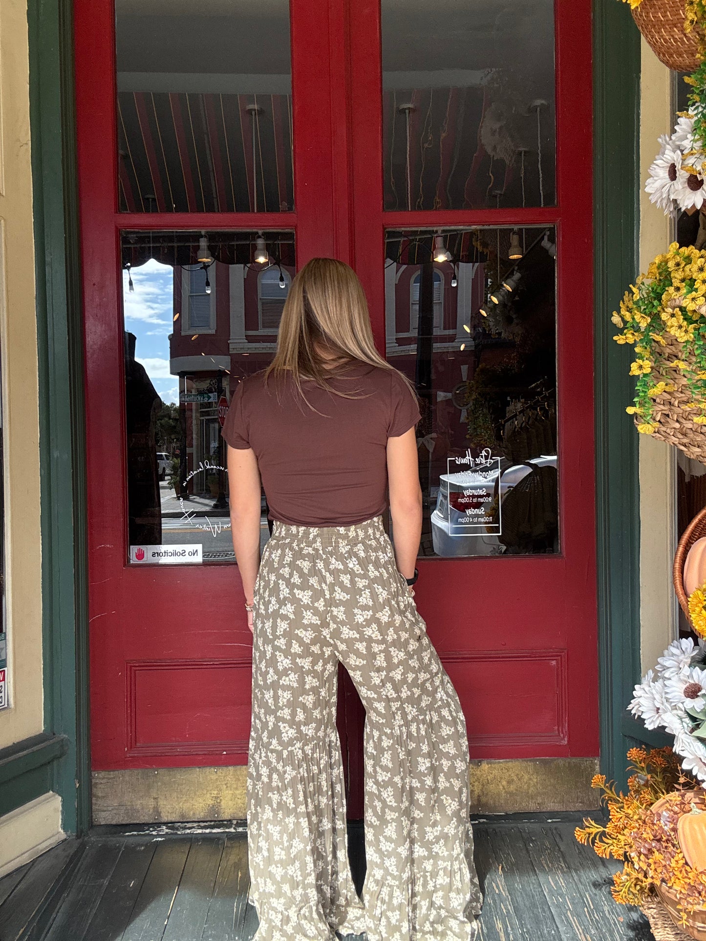 Picking Wildflowers – Olive Floral Tiered Pants