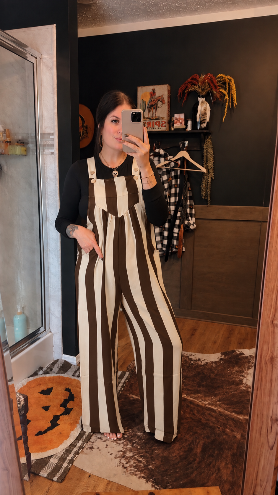 Walk the Line – Brown Striped Jumpsuit