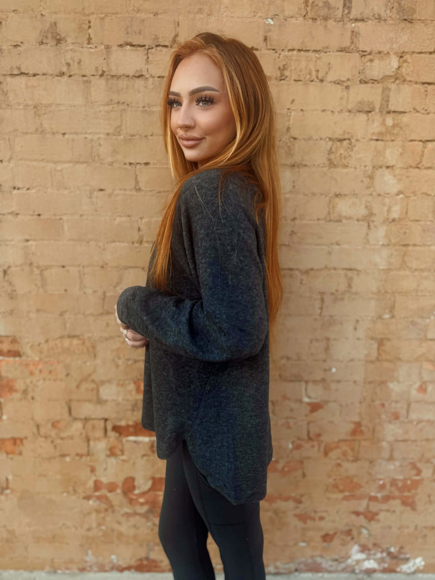 Oversized Henley Sweater - Black *Door Buster*