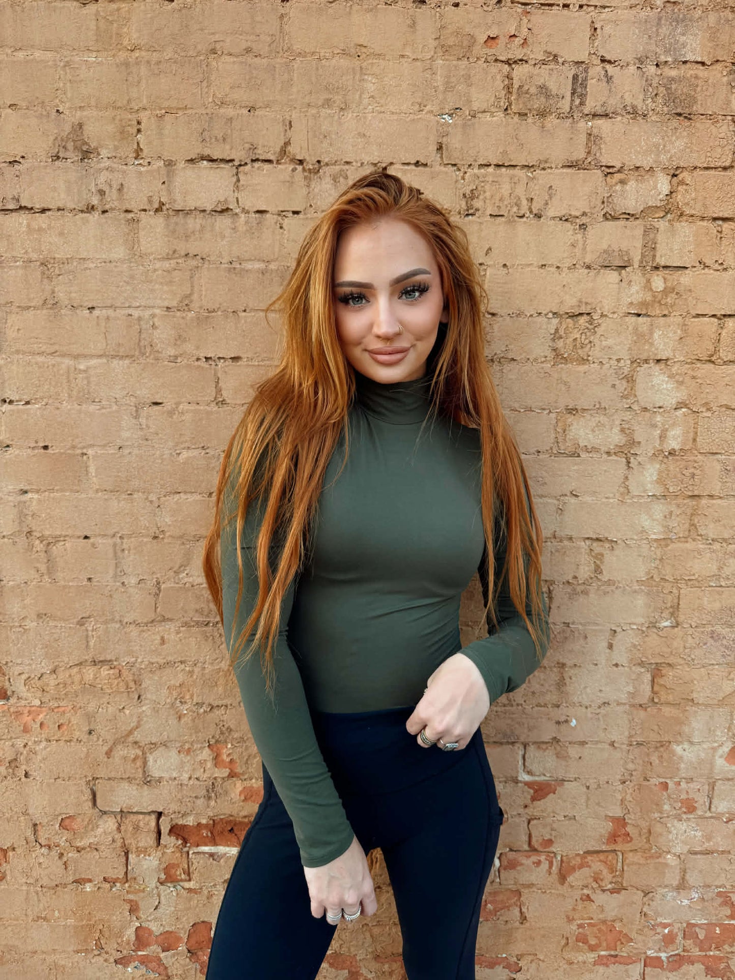 Mock Neck Long Sleeve Bodysuit - Olive *Door Buster*