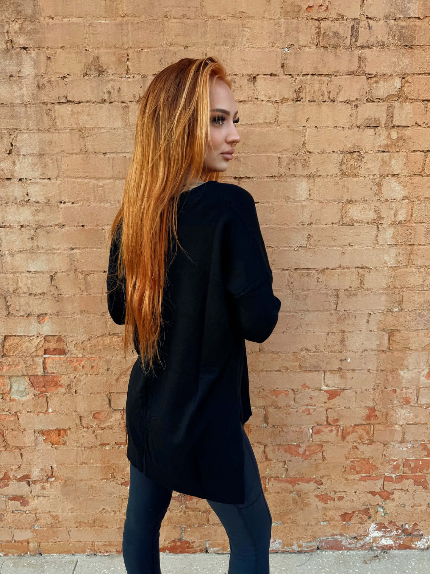 Hi-low Hem V-neck Center Seam Sweater - Black *Door Buster*