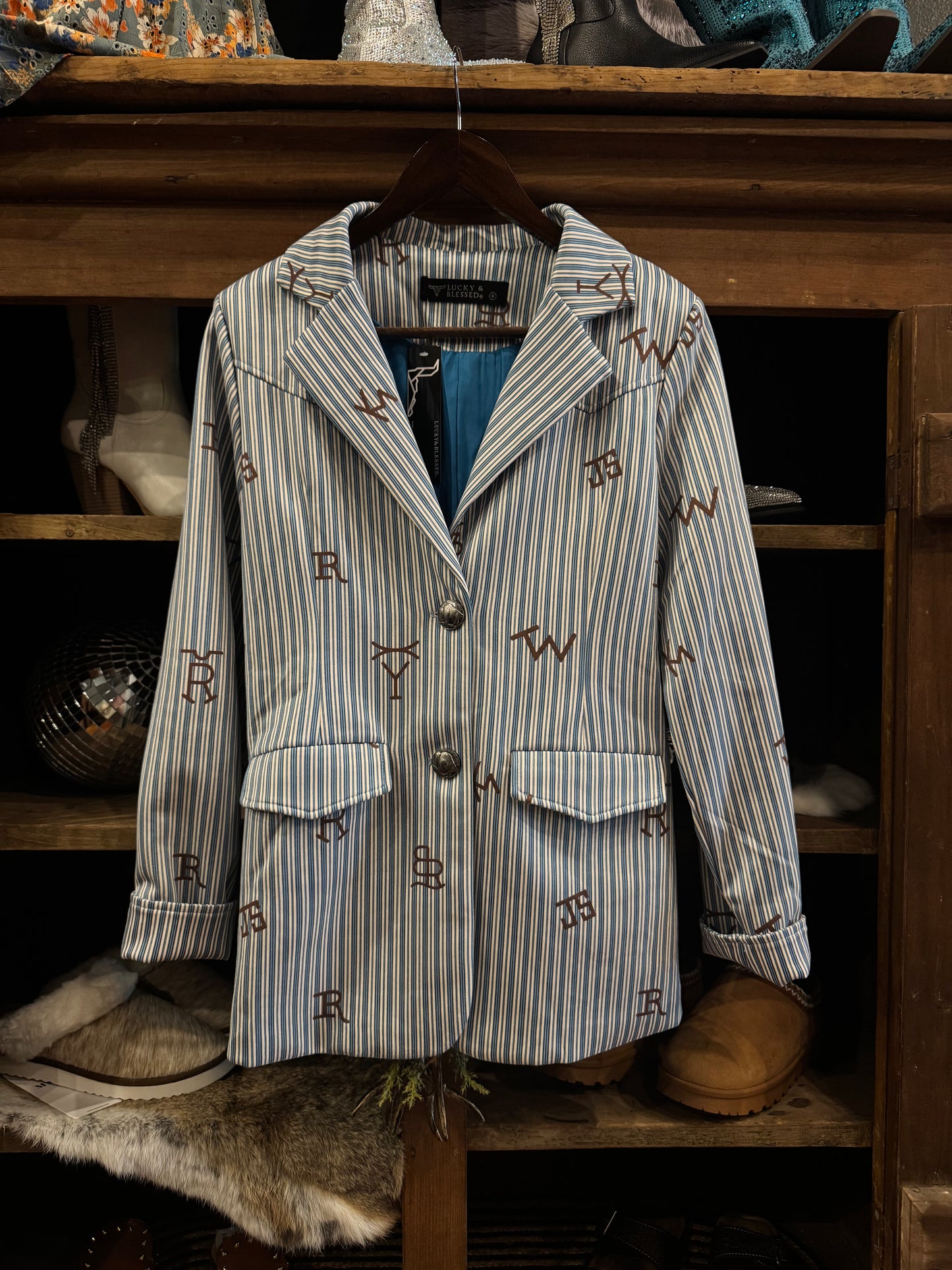 Branded Blazer - Blue & White Coat