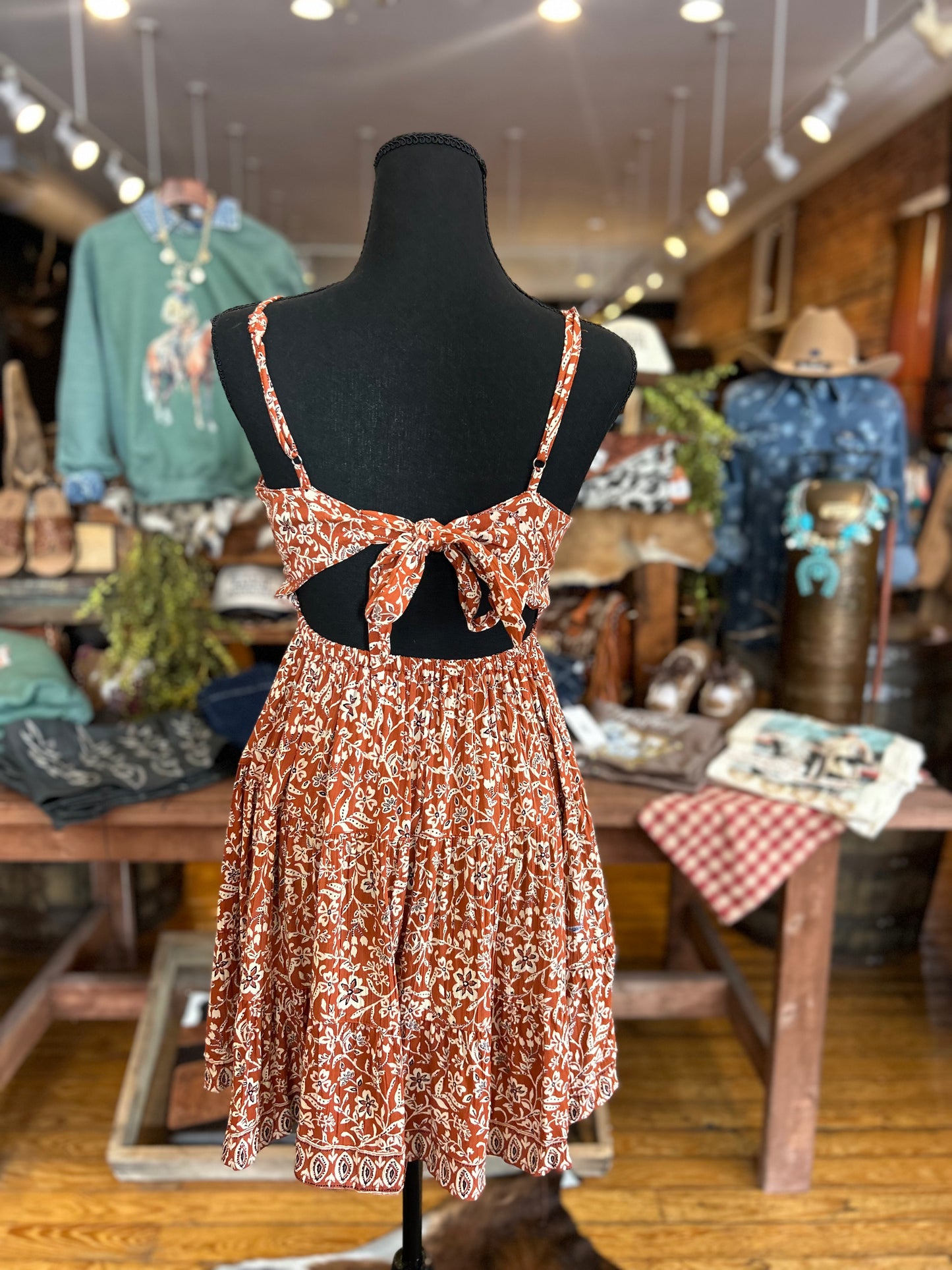 Ember Petal Dress – Rust Tiered Floral Dress