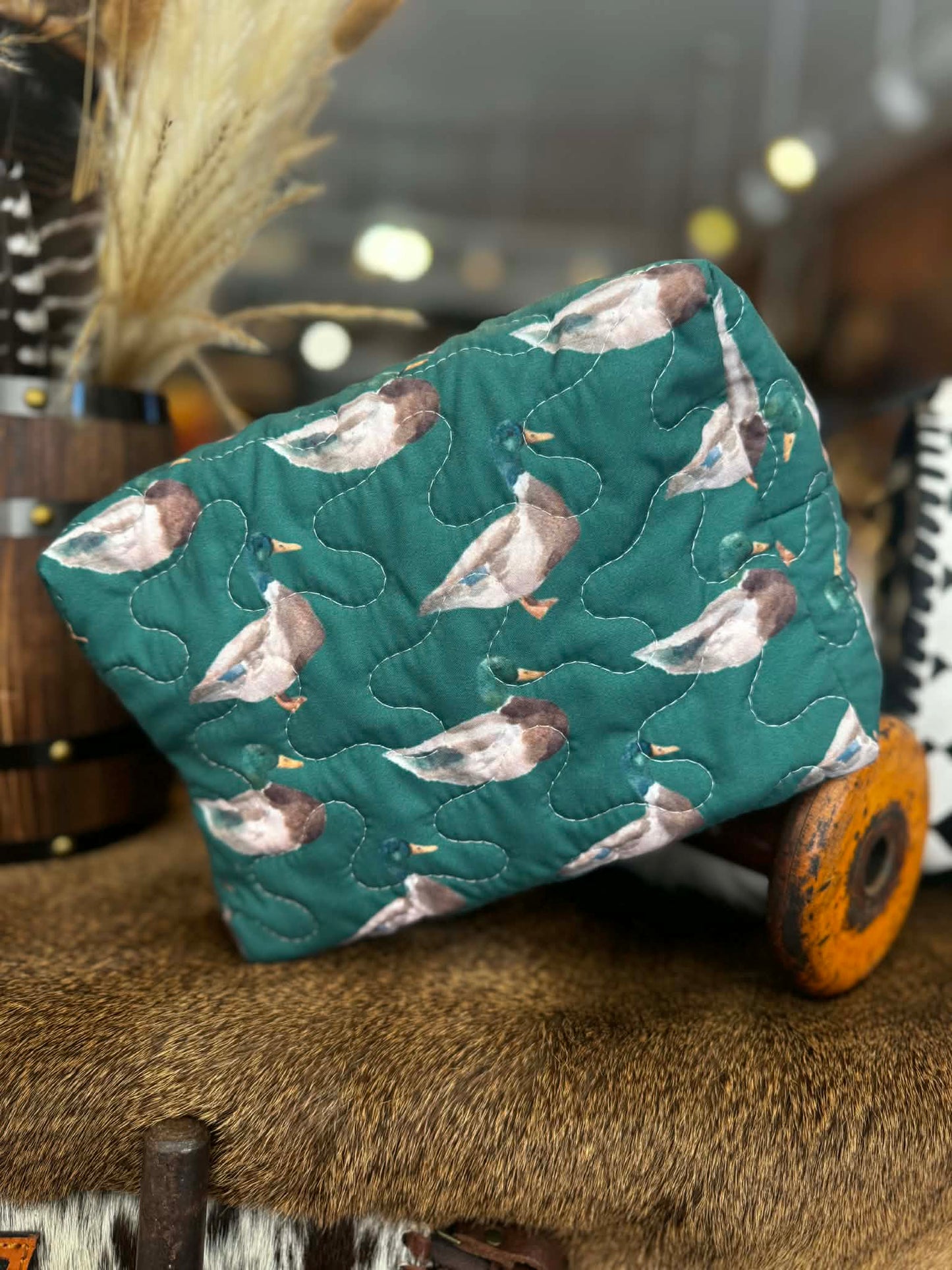 Mallard Ducks Green - Quilted Makeup Bags
