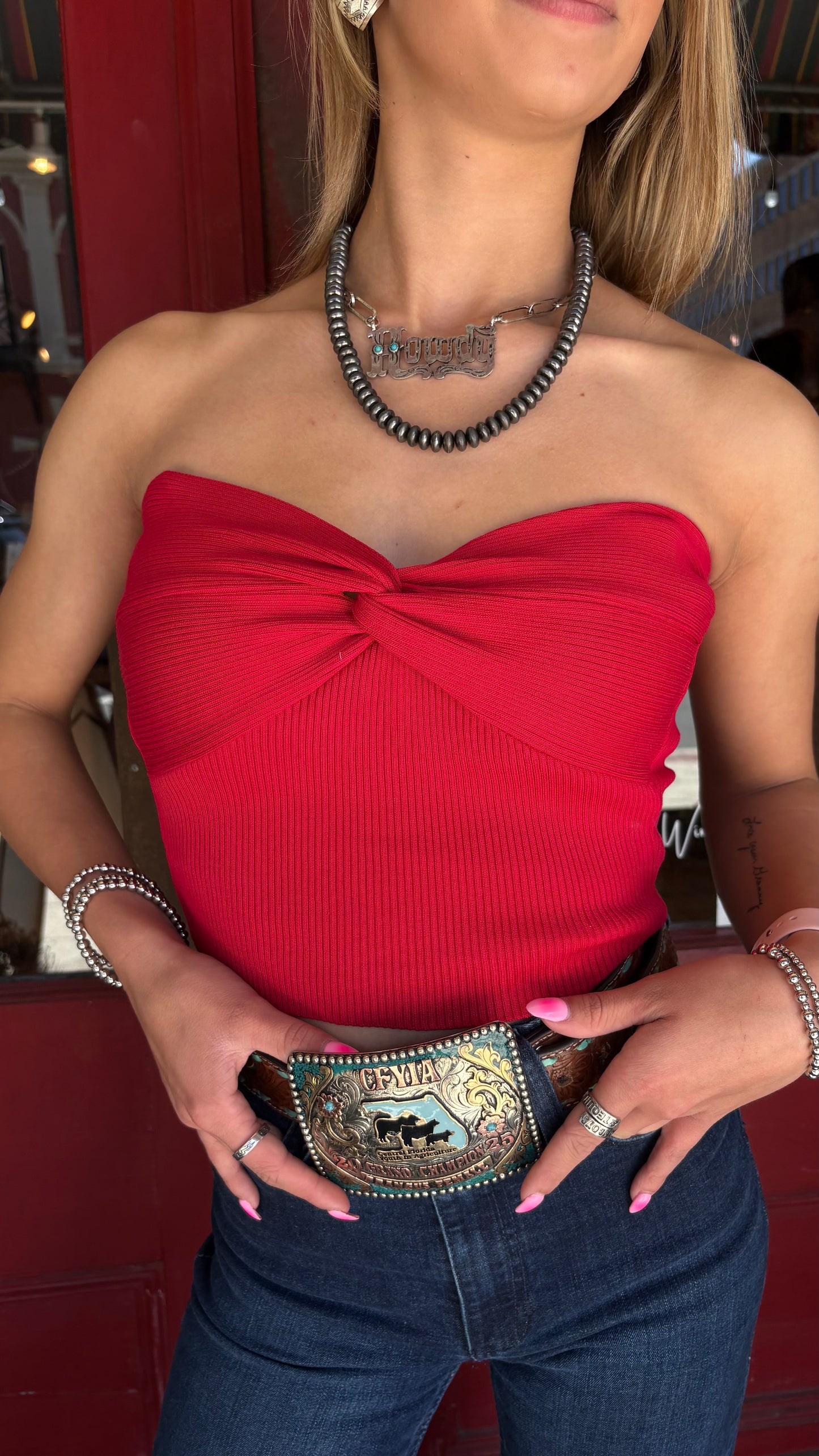 Twisted Charm – Red Tube Top