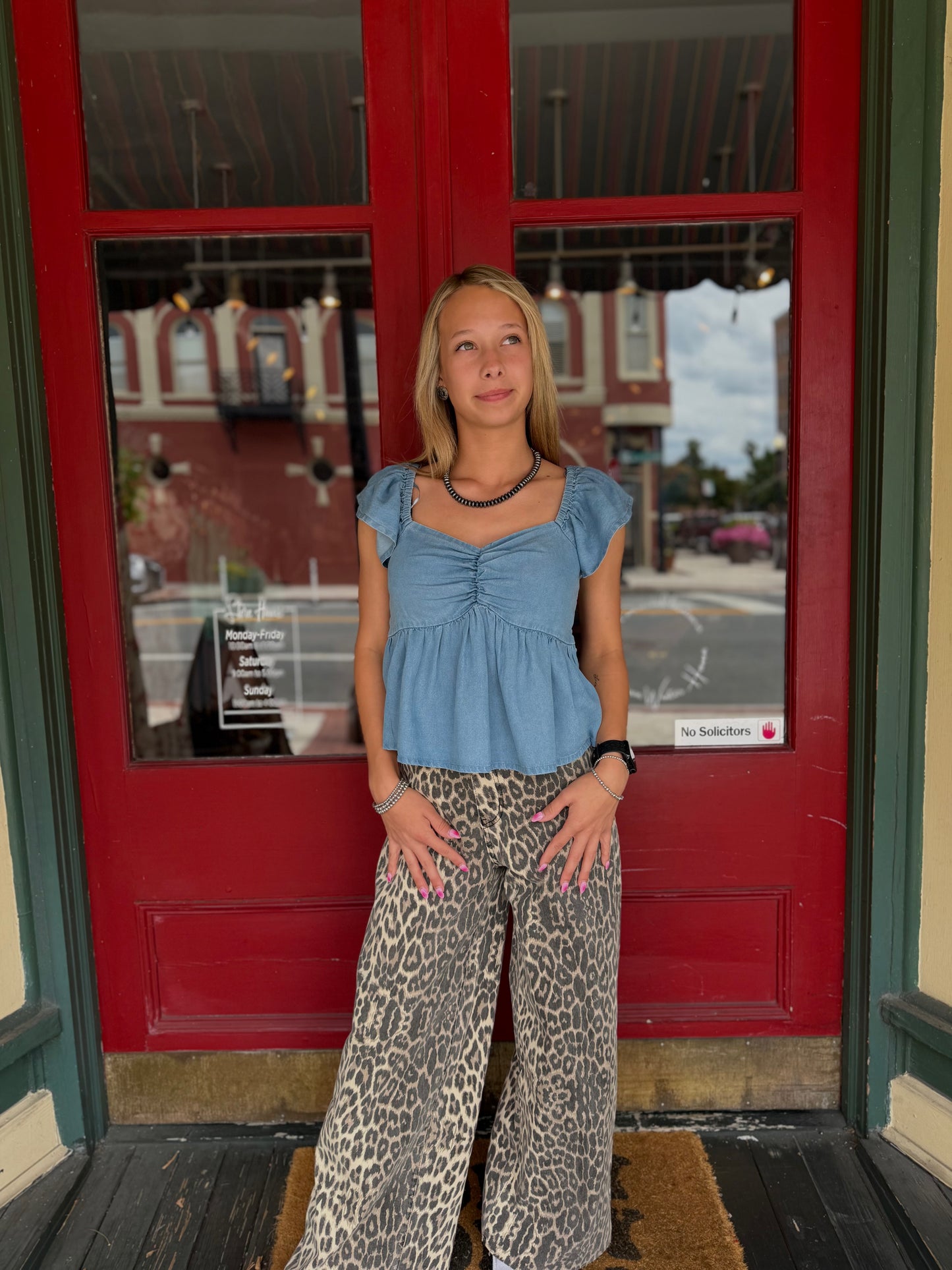 Denim Haven β Peasant Denim Top