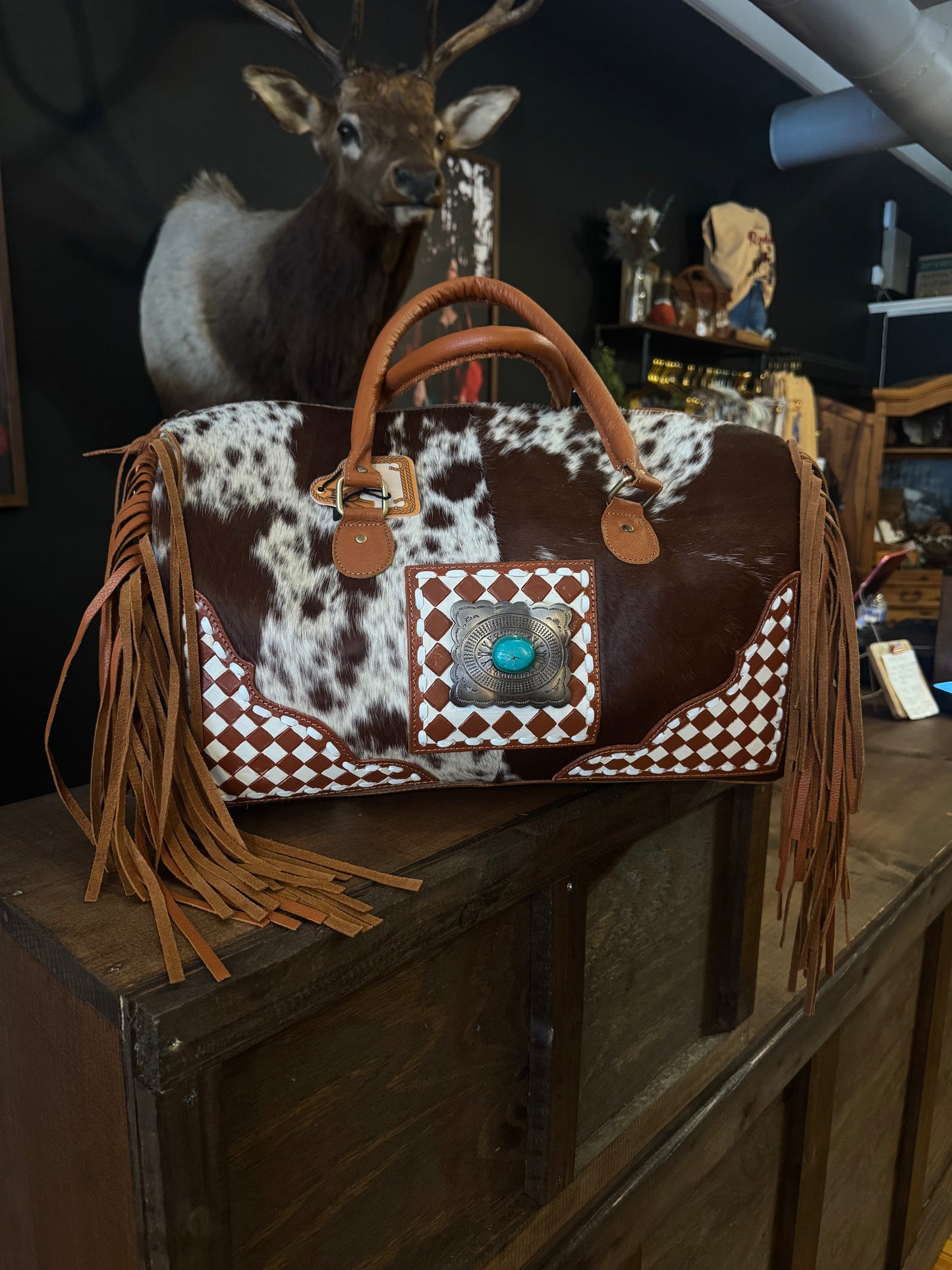 Fringe Camel Checkered Duffle Bag - XL