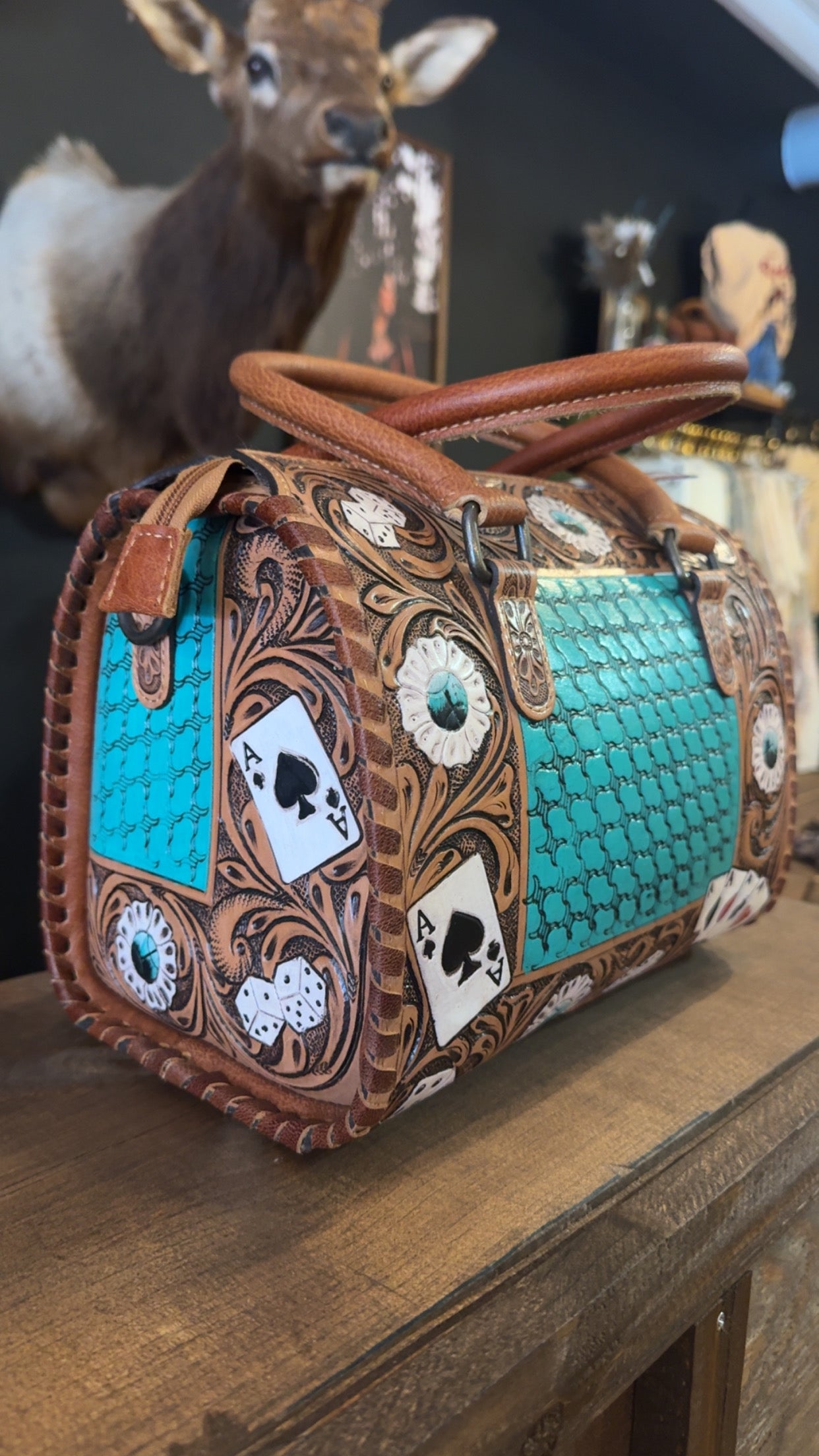 Gamble it - Cowhide/Teal Medium Speedy