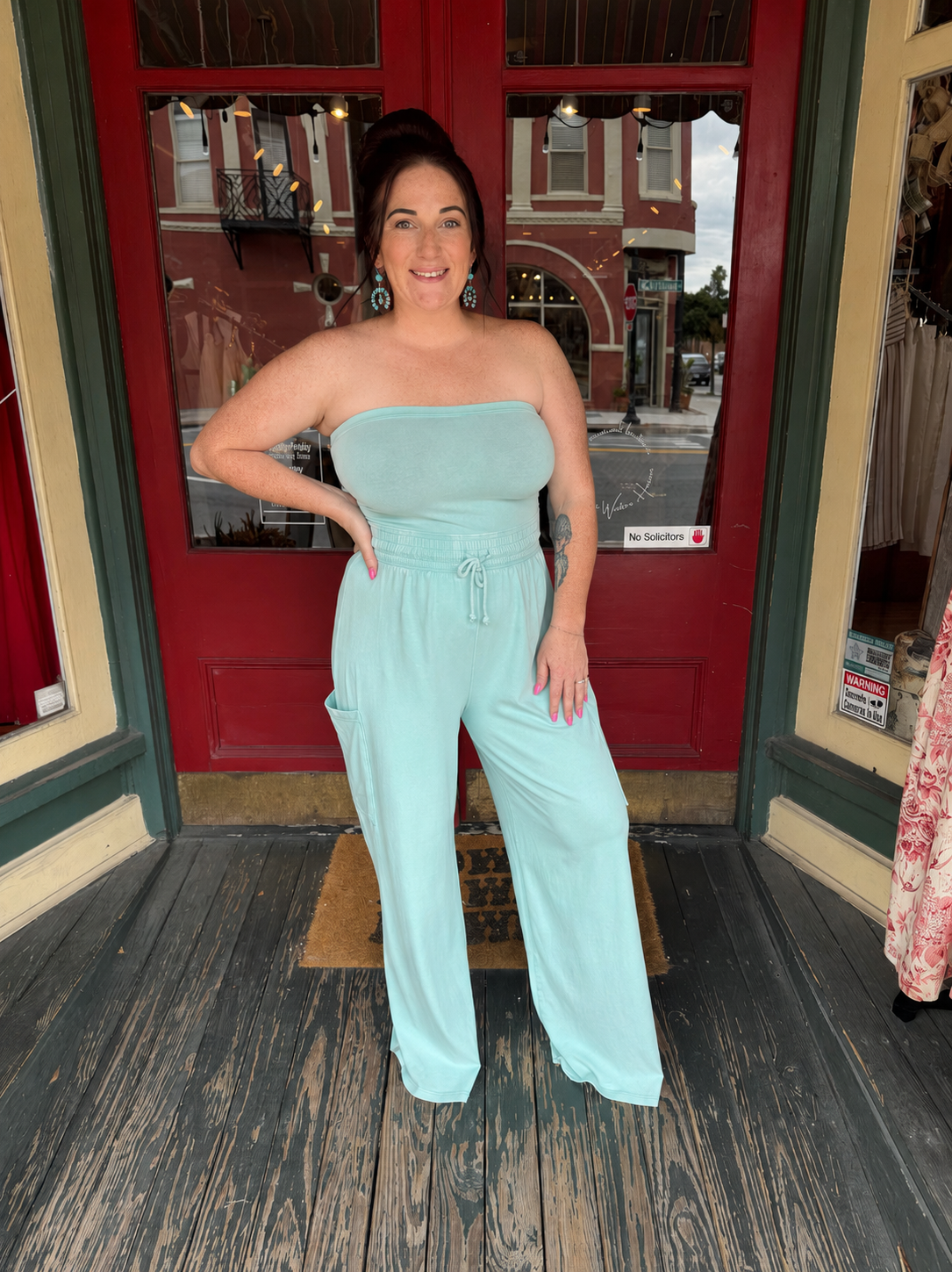 Desert Tie - Turquoise Acid Wash Jumpsuit