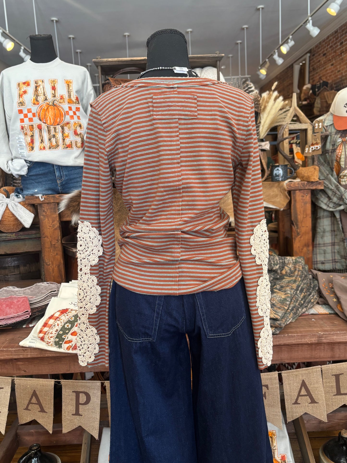 Patina & Lace – Rust Stripe Henley Top