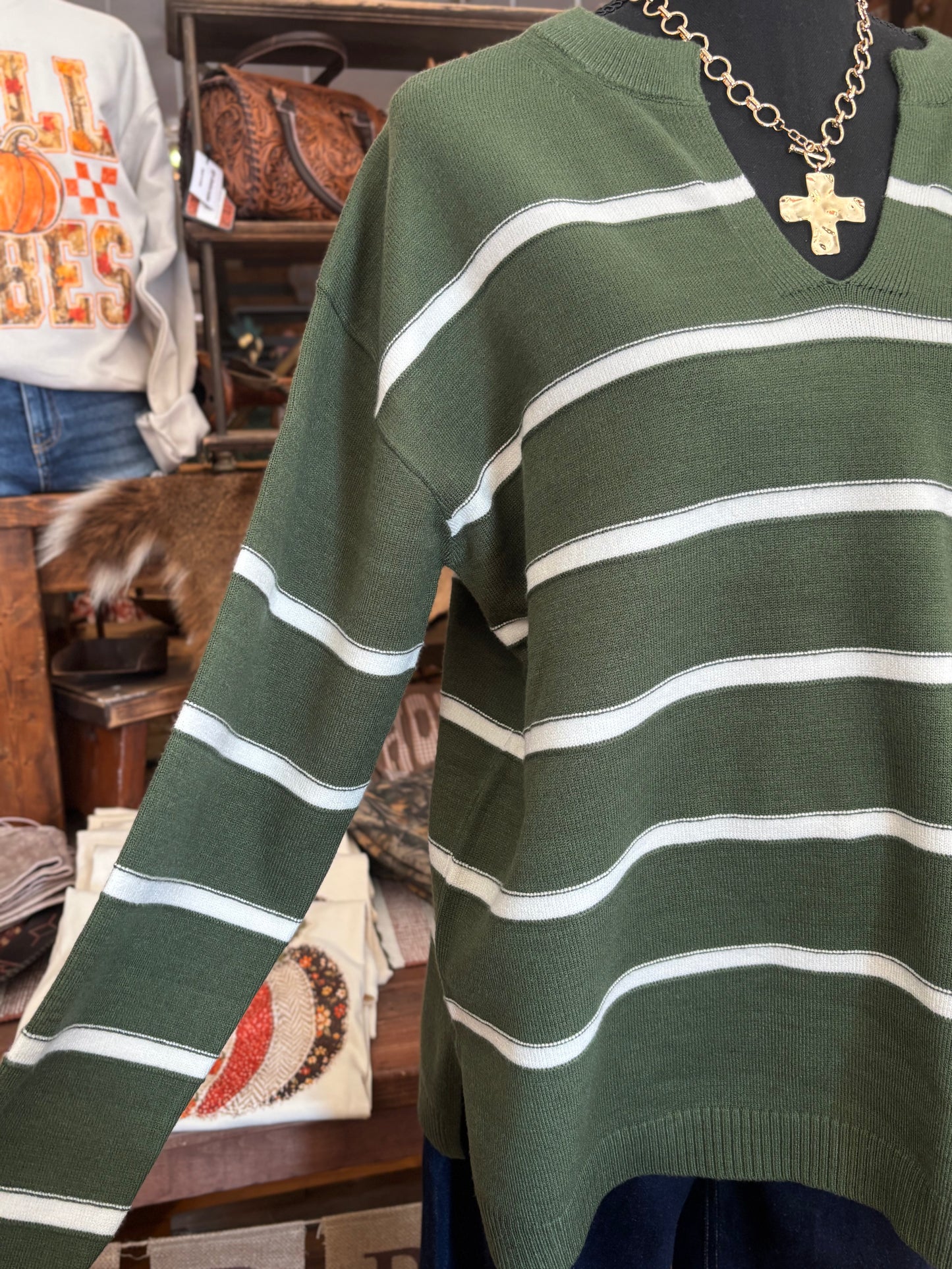 Crisp Fall Morning - Green Stripe Sweater