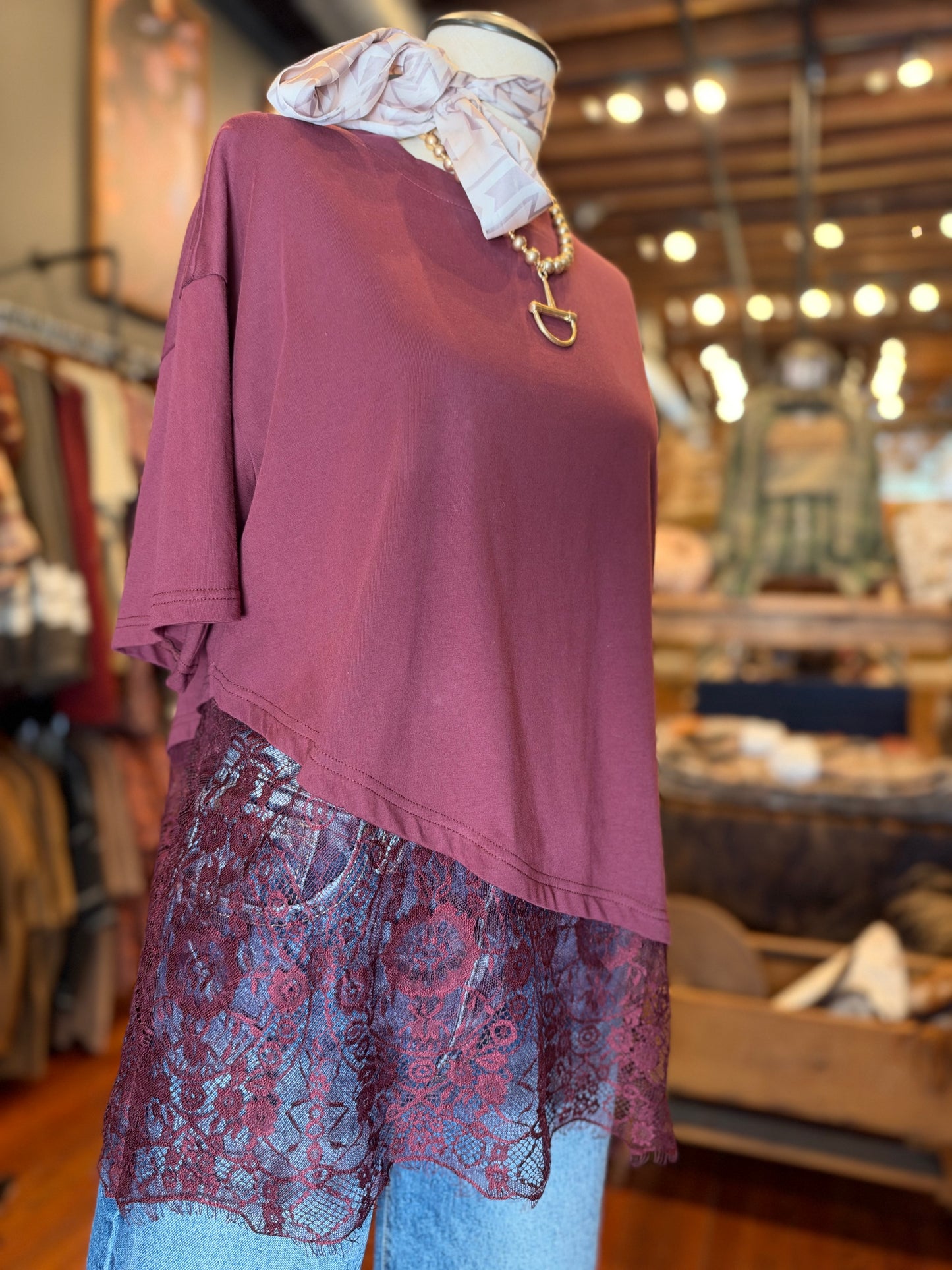 Wild Lace – Maroon Lace Trim Tee