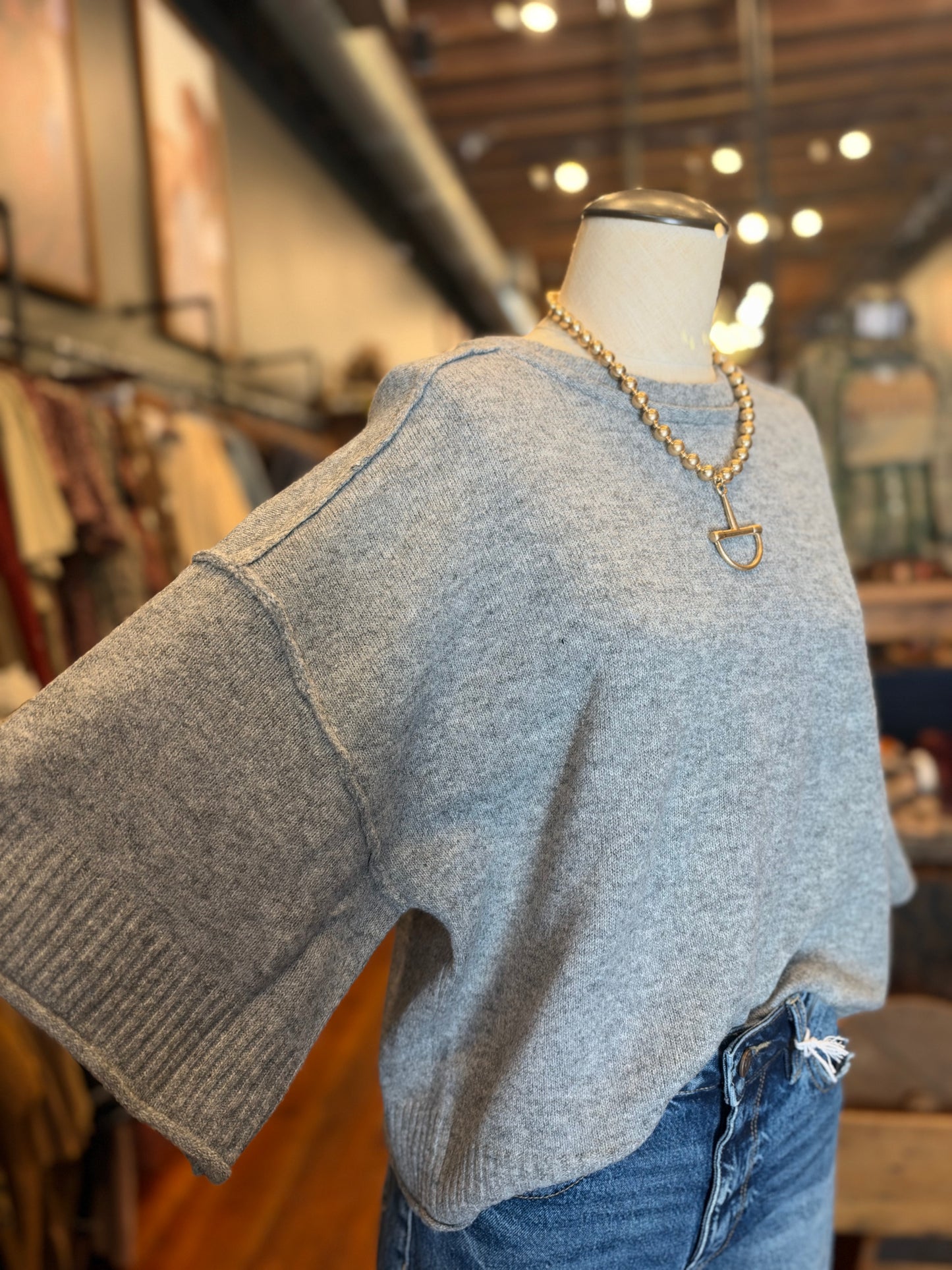 Well Worn – Grey Ribbed Pullover Top
