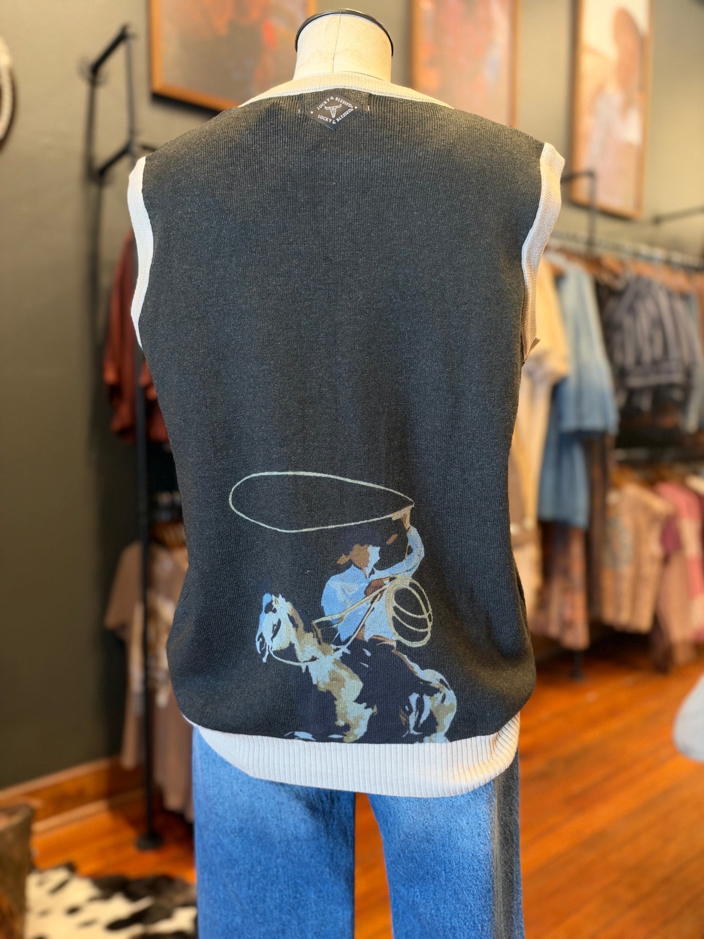 Midnight Rider – Black Western Sweater Vest