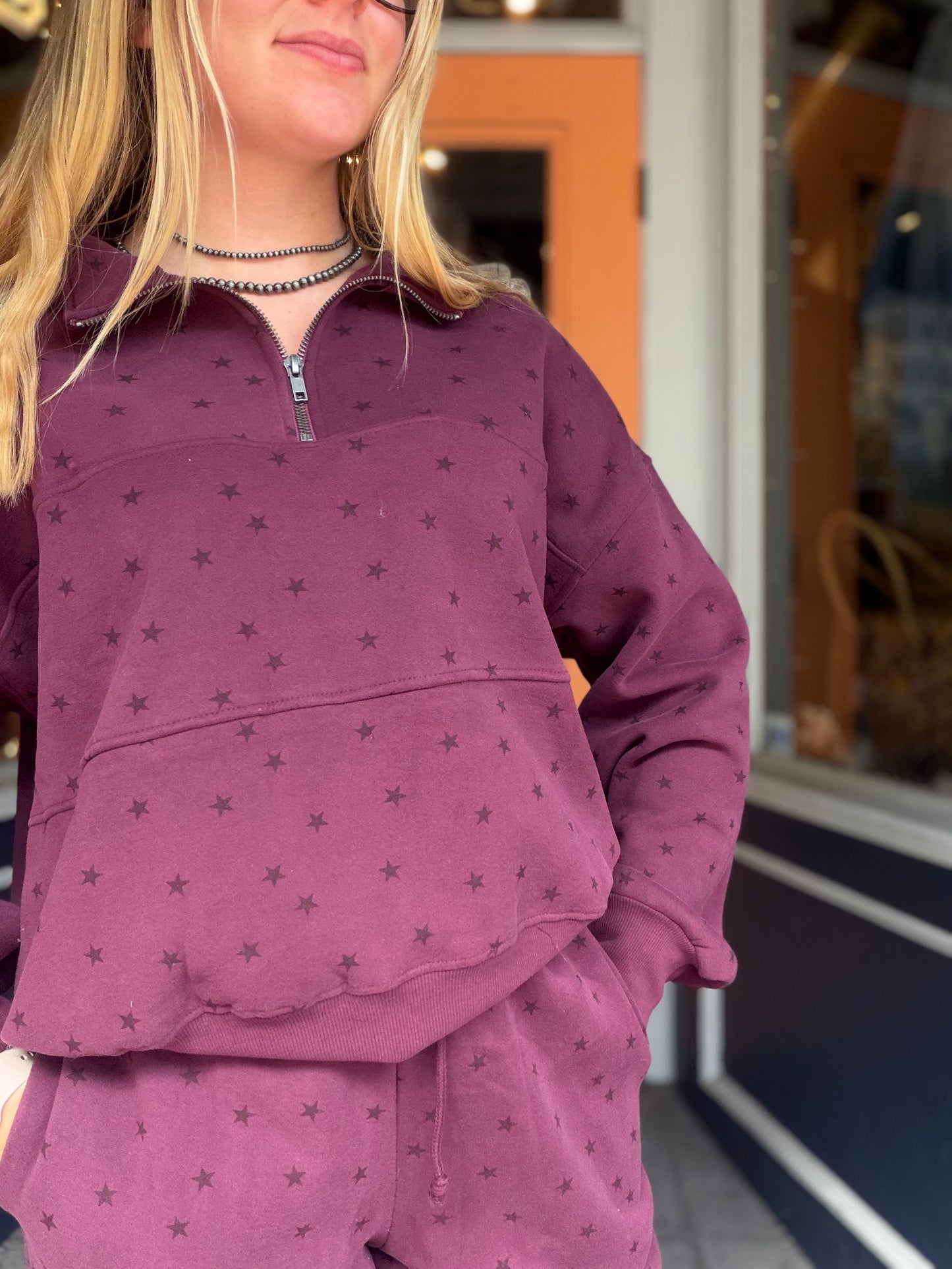 Lone Star Lounge – Maroon Star Quarter-Zip Sweatshirt
