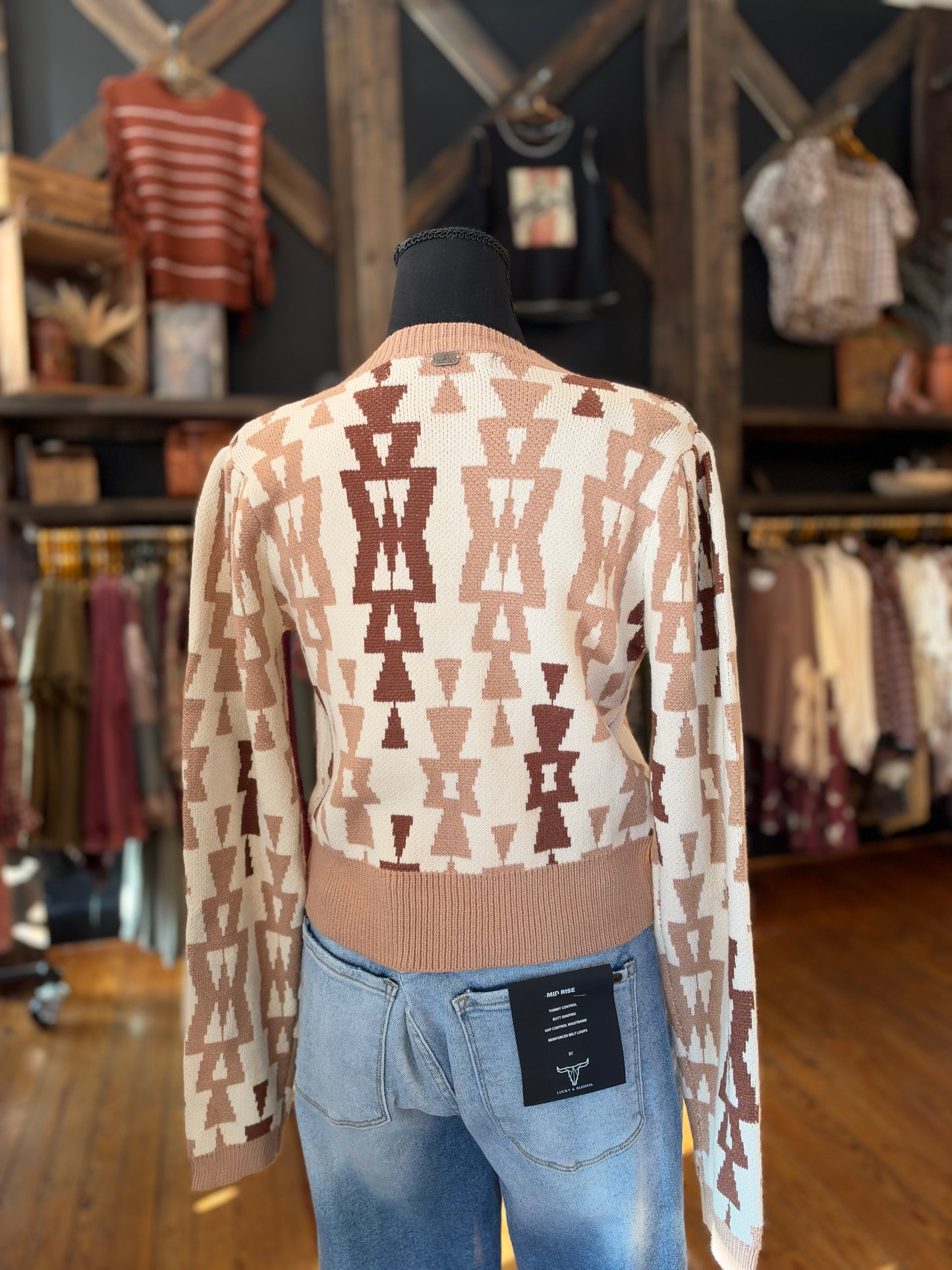 Painted Canyon – Cream Aztec Tie-Front Cardigan