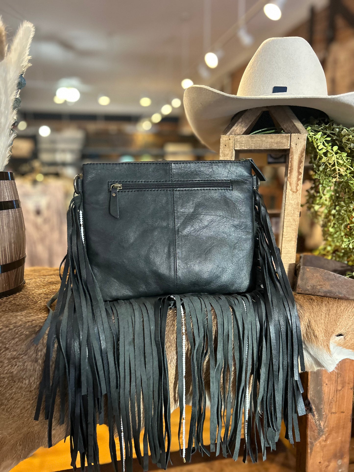 Checkered Print & Cowhide Crossbody Purse