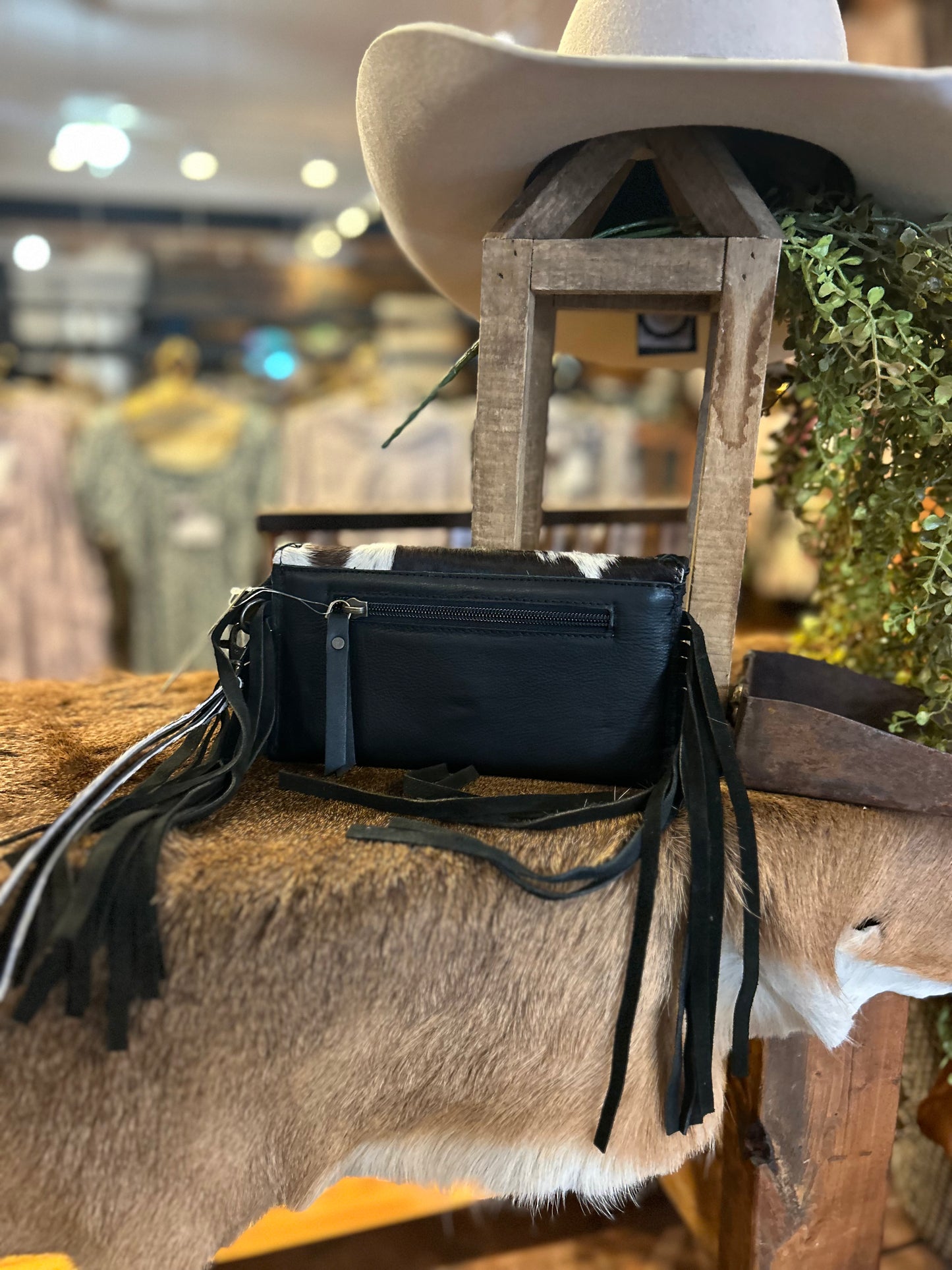Black Cowhide Concho Wristlet