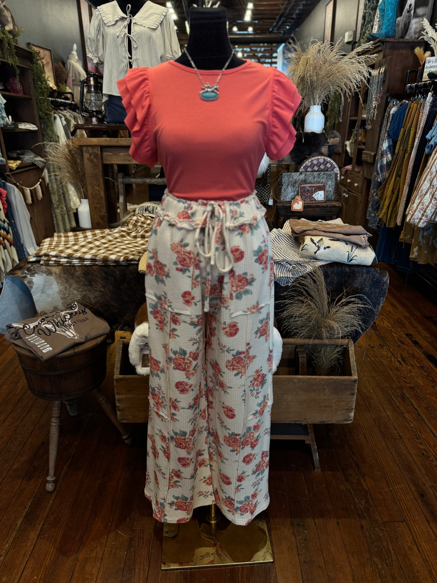 Coral Ruffle- Coral Ribbed Bodysuit