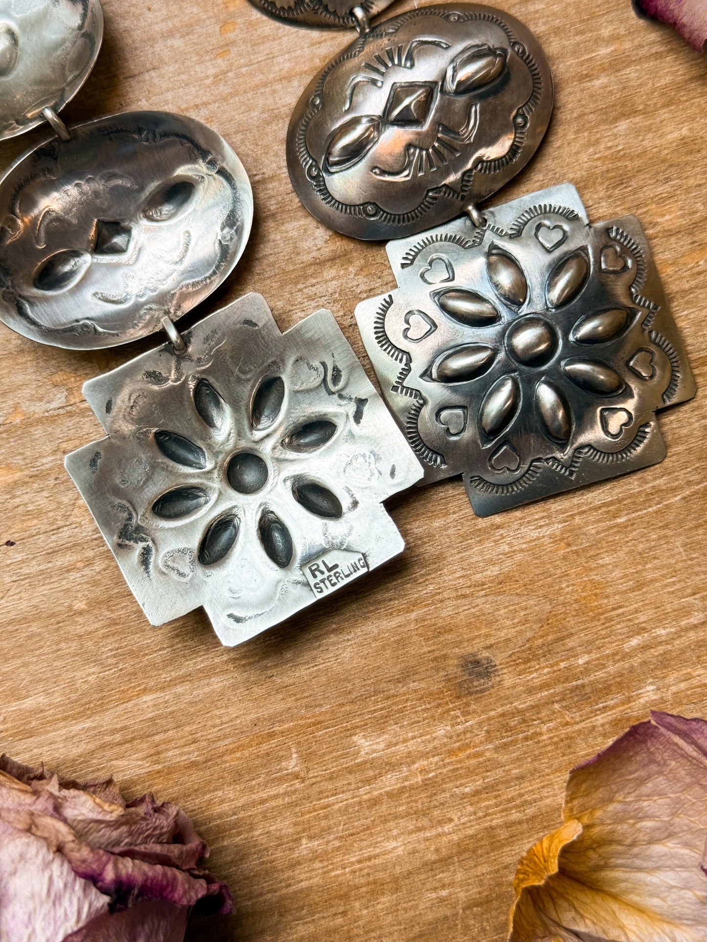 Sterling Silver Concho Dangle Earrings – Native Made by Rita Lee (Navajo Artist)