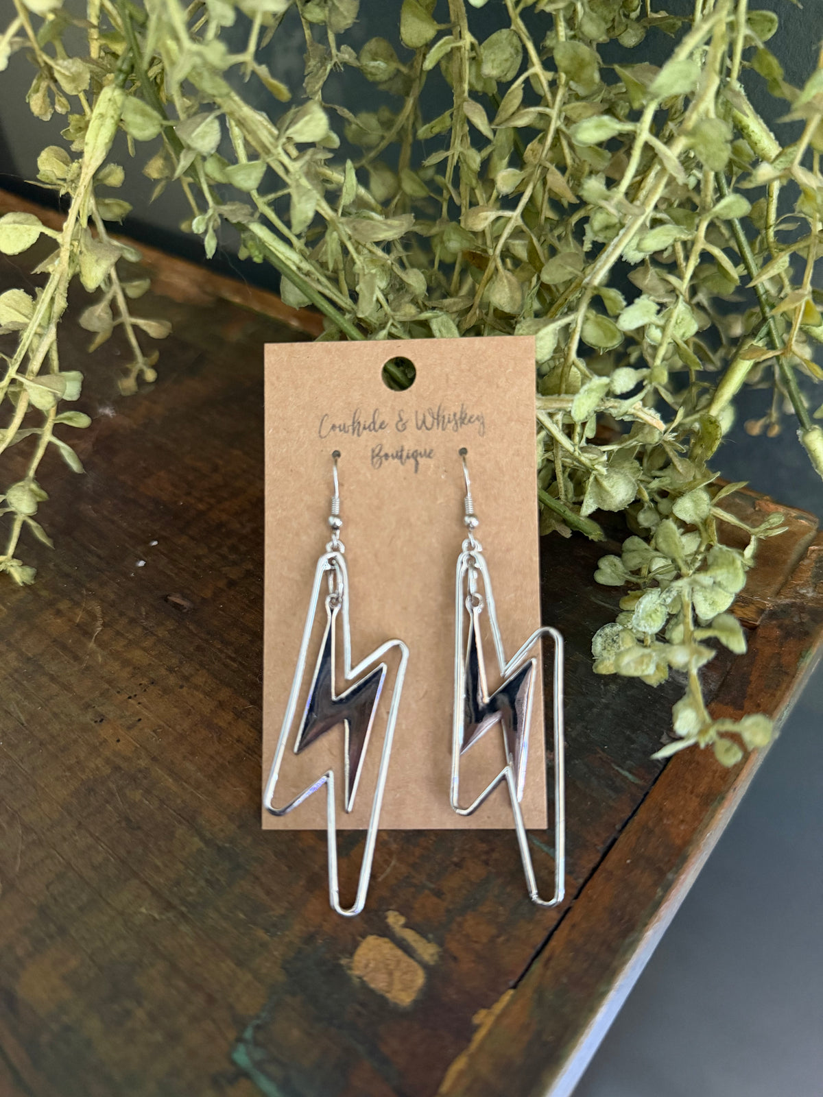 Outlined Bolt - Silver Earrings