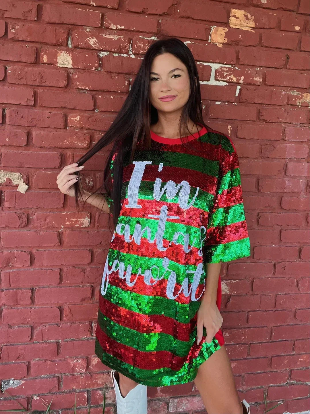 I'm Santas Favorite - Sequin Tshirt Dress *Curvy Too*